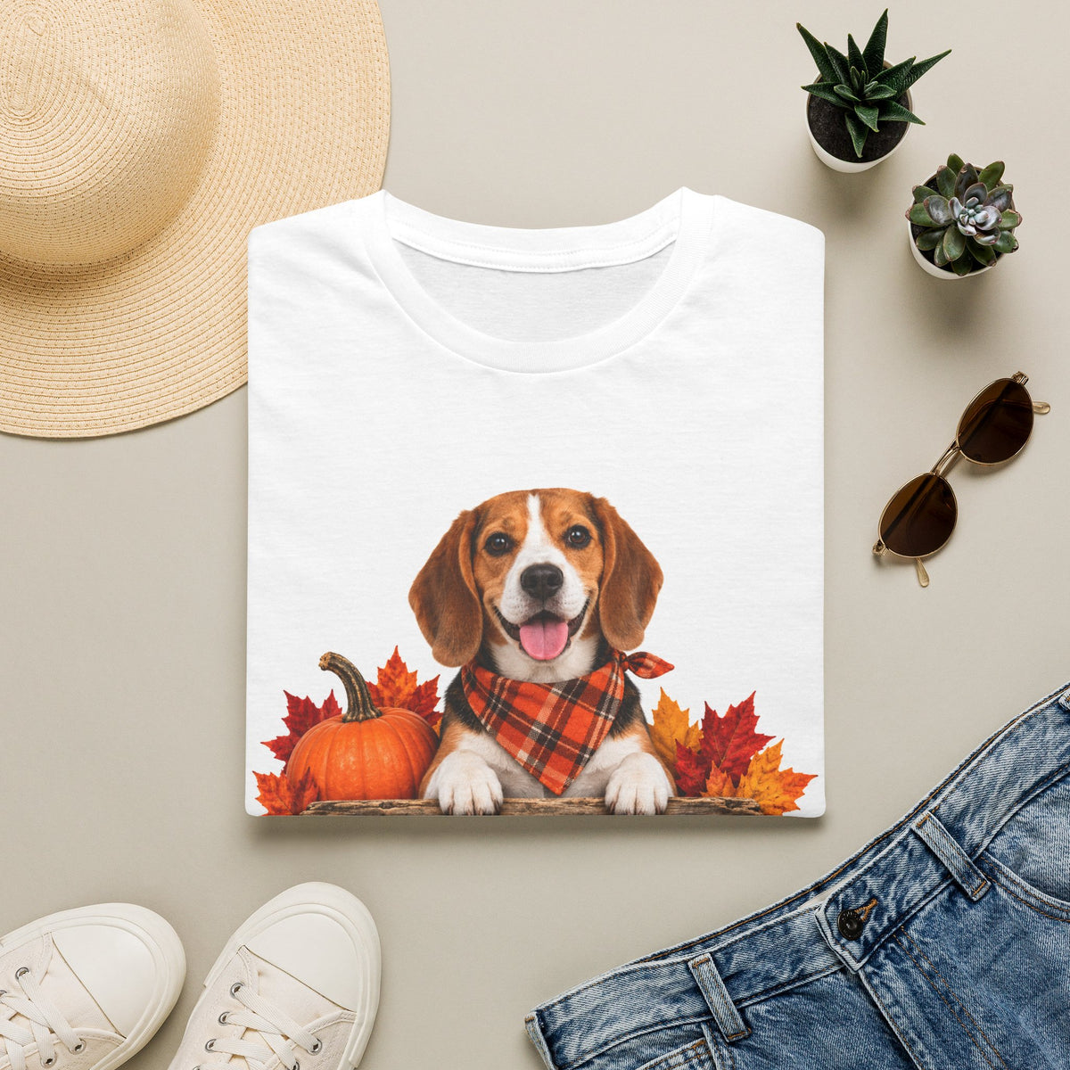 Beagle Fall Tee — "Canine Chaos Co." Autumn Pumpkin Dog T-Shirt