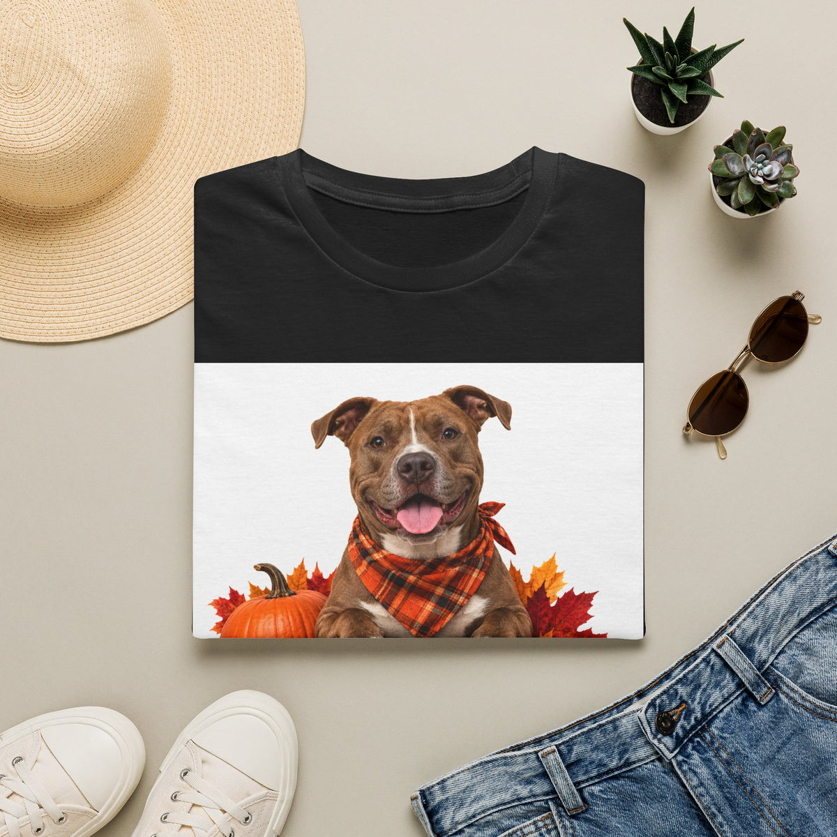 Fall Canine Crew T-Shirt — Plaid Bandana Dog Pumpkin Autumn Tee