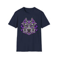 Tribal Pit Bull Head T-Shirt — Purple & Silver Geometric Dog Art