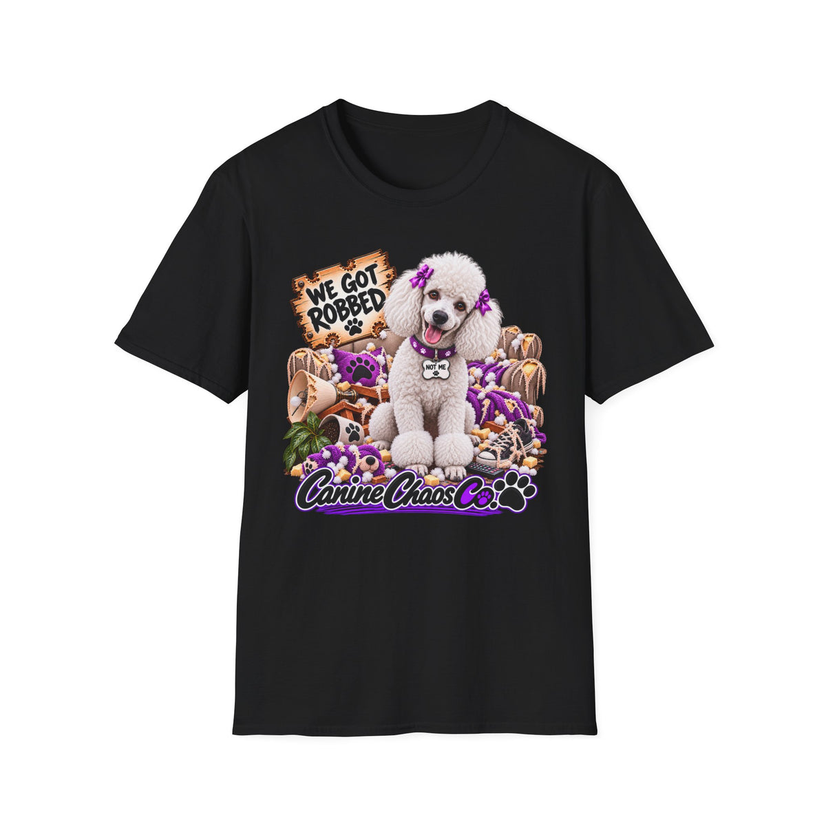 Poodle Pet Rescue Tee — “We Got Robbed” Canine Chaos Co. Graphic T-Shirt