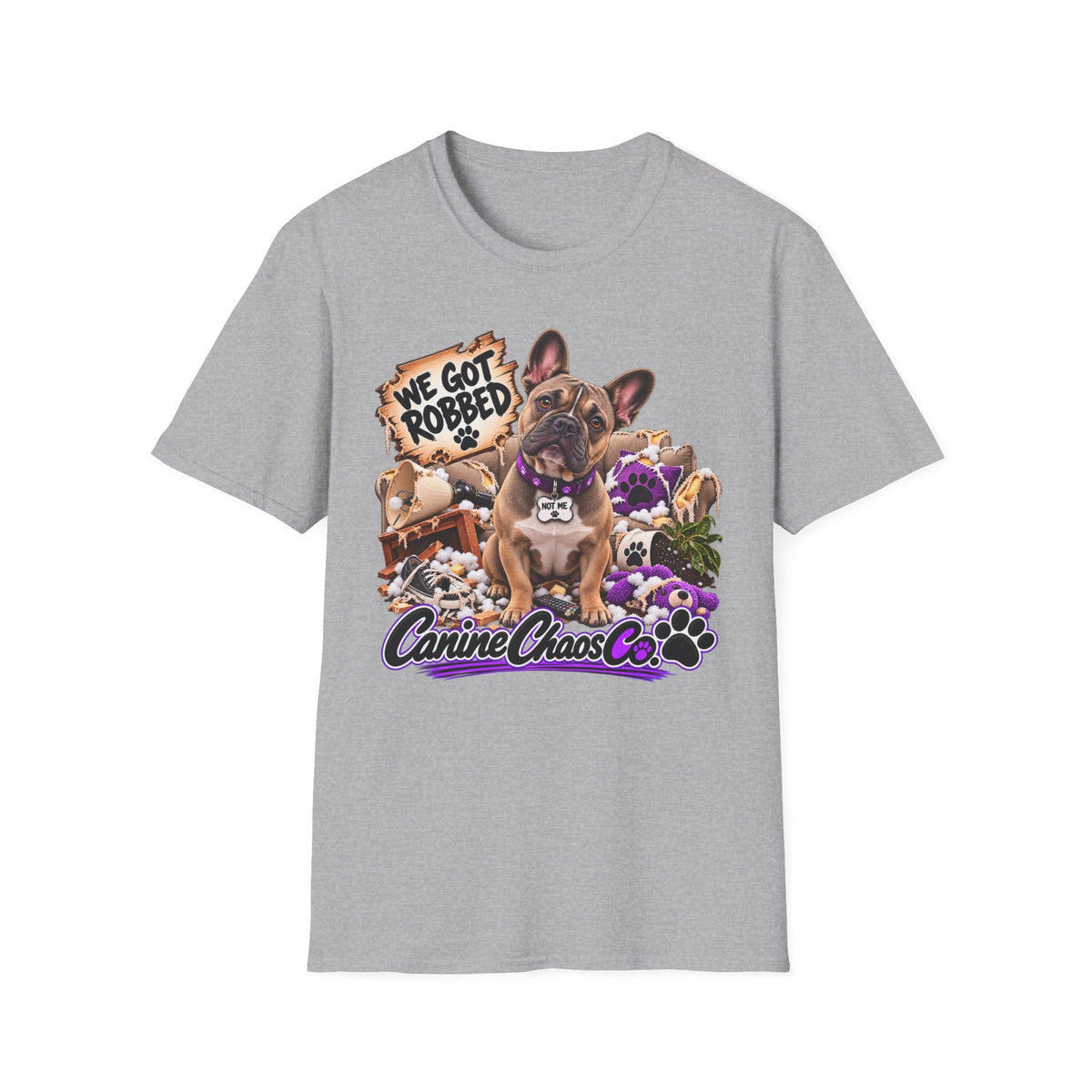 French Bulldog 'We Got Robbed' Graphic T-Shirt — Canine Chaos Co. Puppy Tee