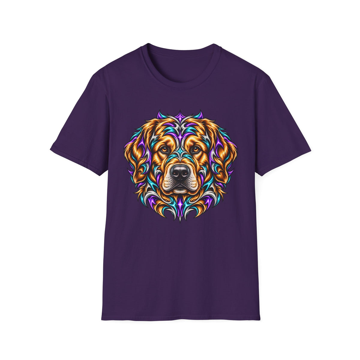 Golden Retriever Head T-Shirt — Colorful Psychedelic Dog Portrait Tee
