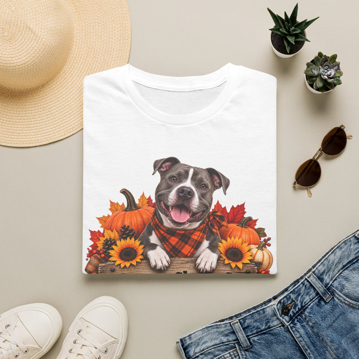 Canine Chaos Co. Fall Dog T-Shirt — Autumn Sunflowers & Plaid Bandana Tee