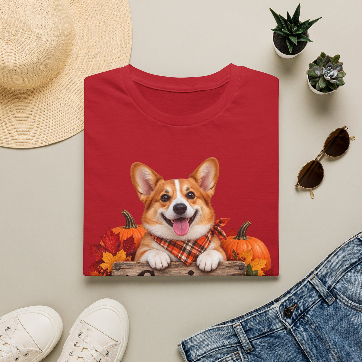 Corgi Fall Tee — 'Canine Chaos Co.' Autumn Pumpkin Dog T-Shirt