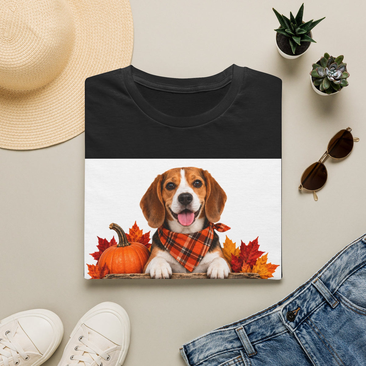 Beagle Fall Tee — "Canine Chaos Co." Autumn Pumpkin Dog T-Shirt