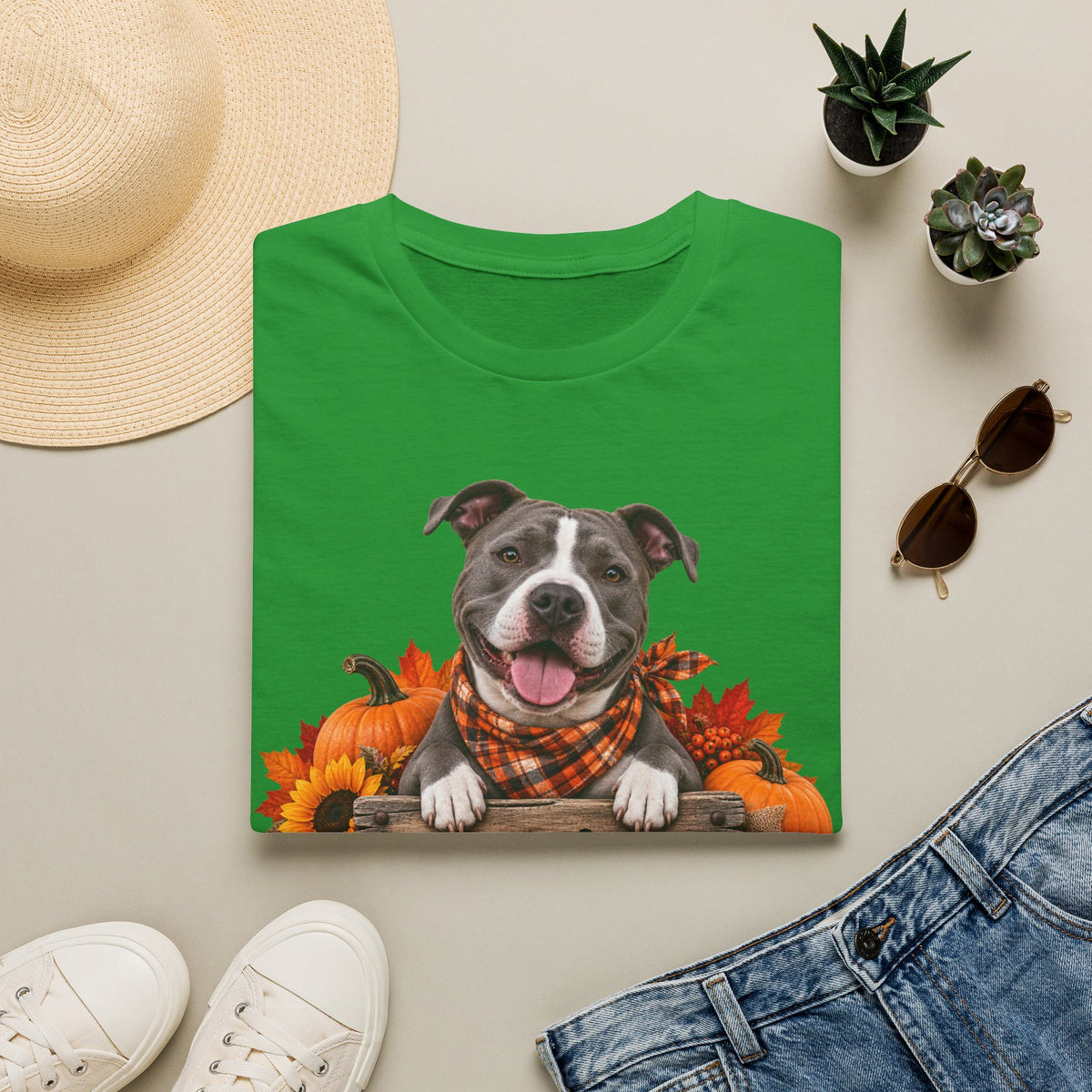 Pit Bull Fall Tee — "Canine Chaos Co." Autumn Dog T-Shirt