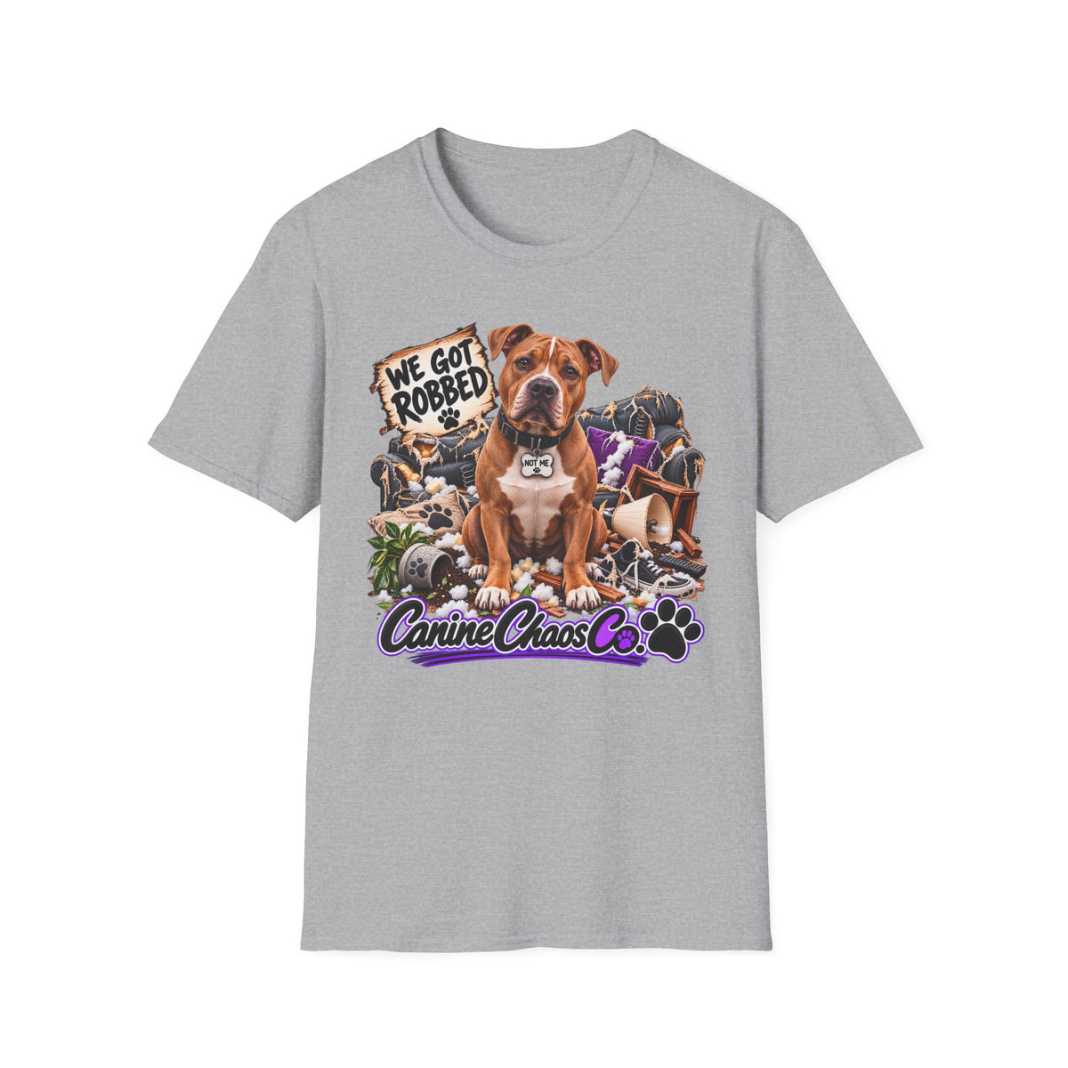 Canine Chaos Co. "We Got Robbed" Dog Graphic T-Shirt