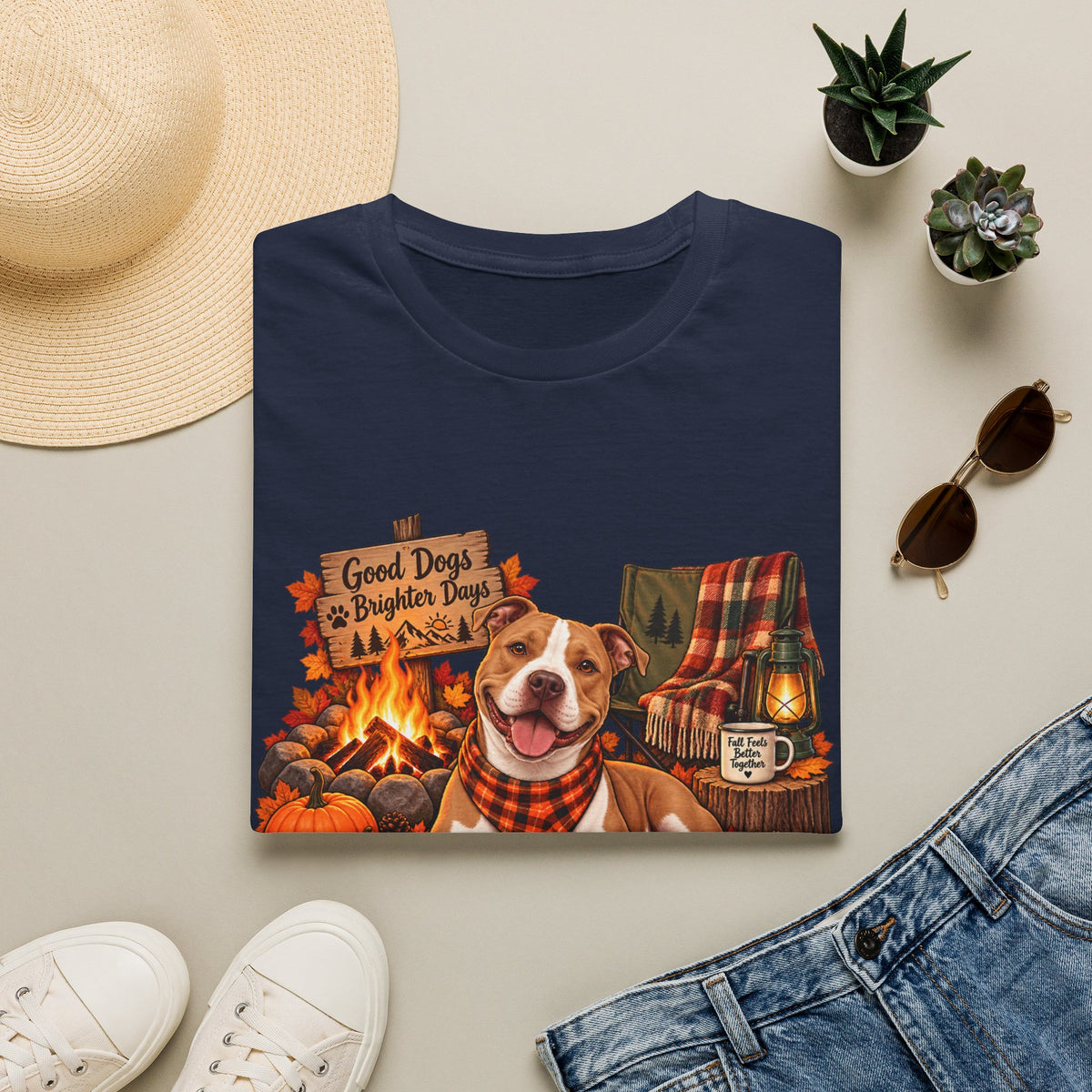 Dog Campfire T-Shirt — "Good Dogs Brighter Days" Fall Graphic Tee
