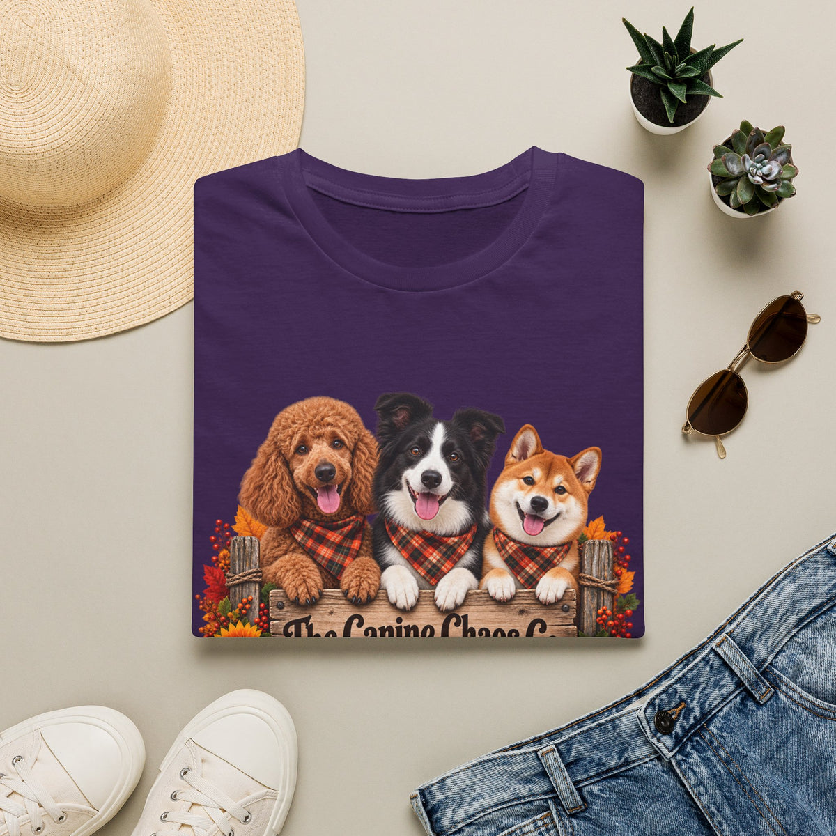 Three Dogs Fall Plaid Tee | T-Shirt