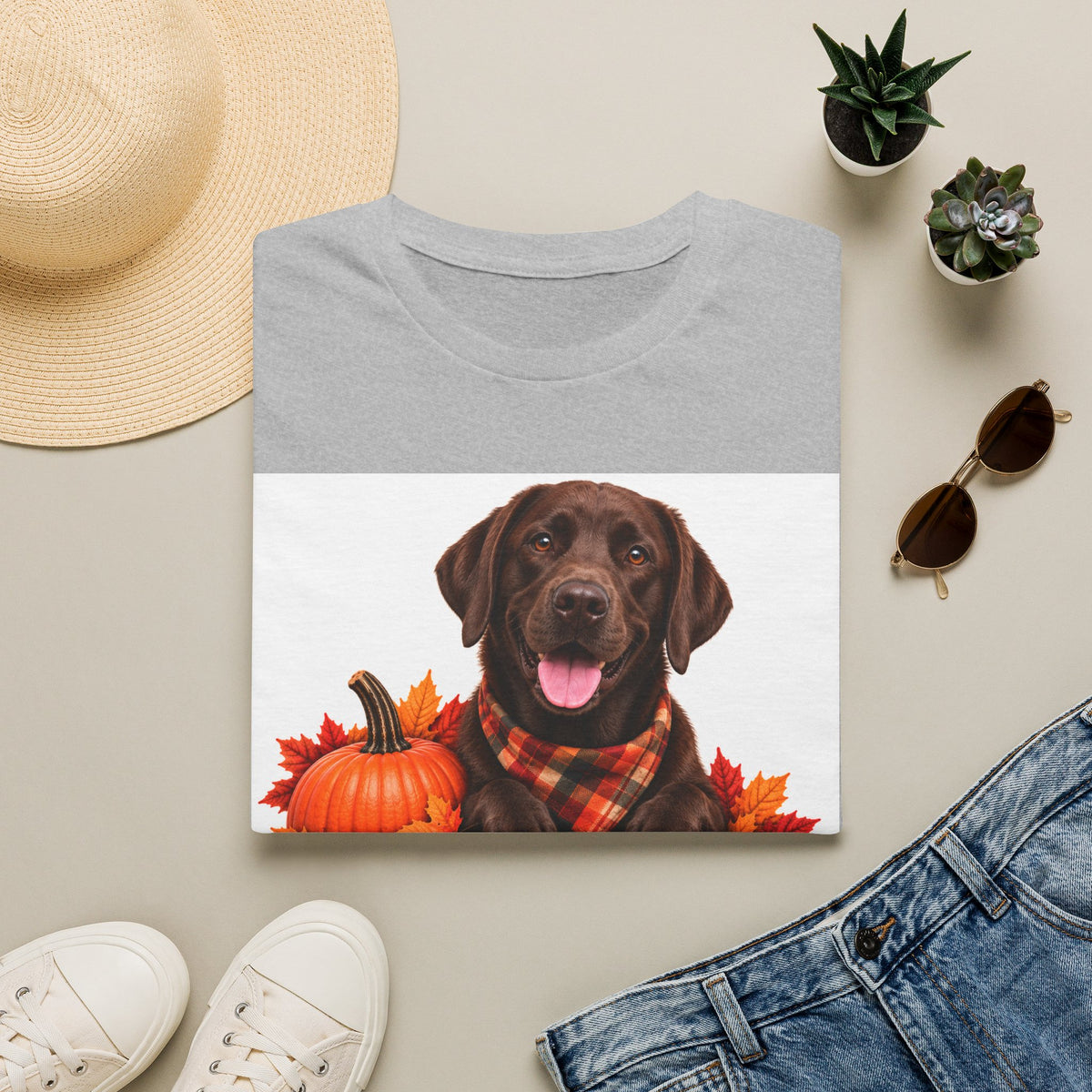 Chocolate Labrador Fall T-Shirt — "Canine Chow Co." Thanksgiving Pumpkin Tee