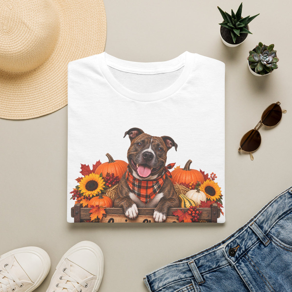 Fall Dog Wagon T-Shirt — "Canine Chaos Co." Pumpkin & Sunflower Autumn Tee