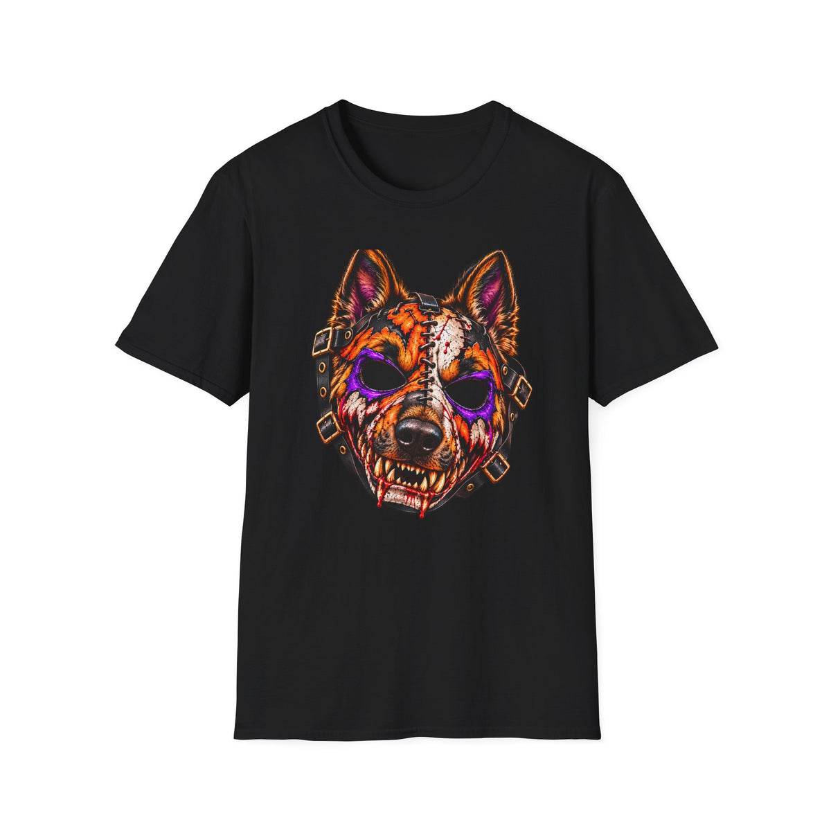 Horror Shepherd Mask T-Shirt — Neon Zombie Shepherd Graphic Tee