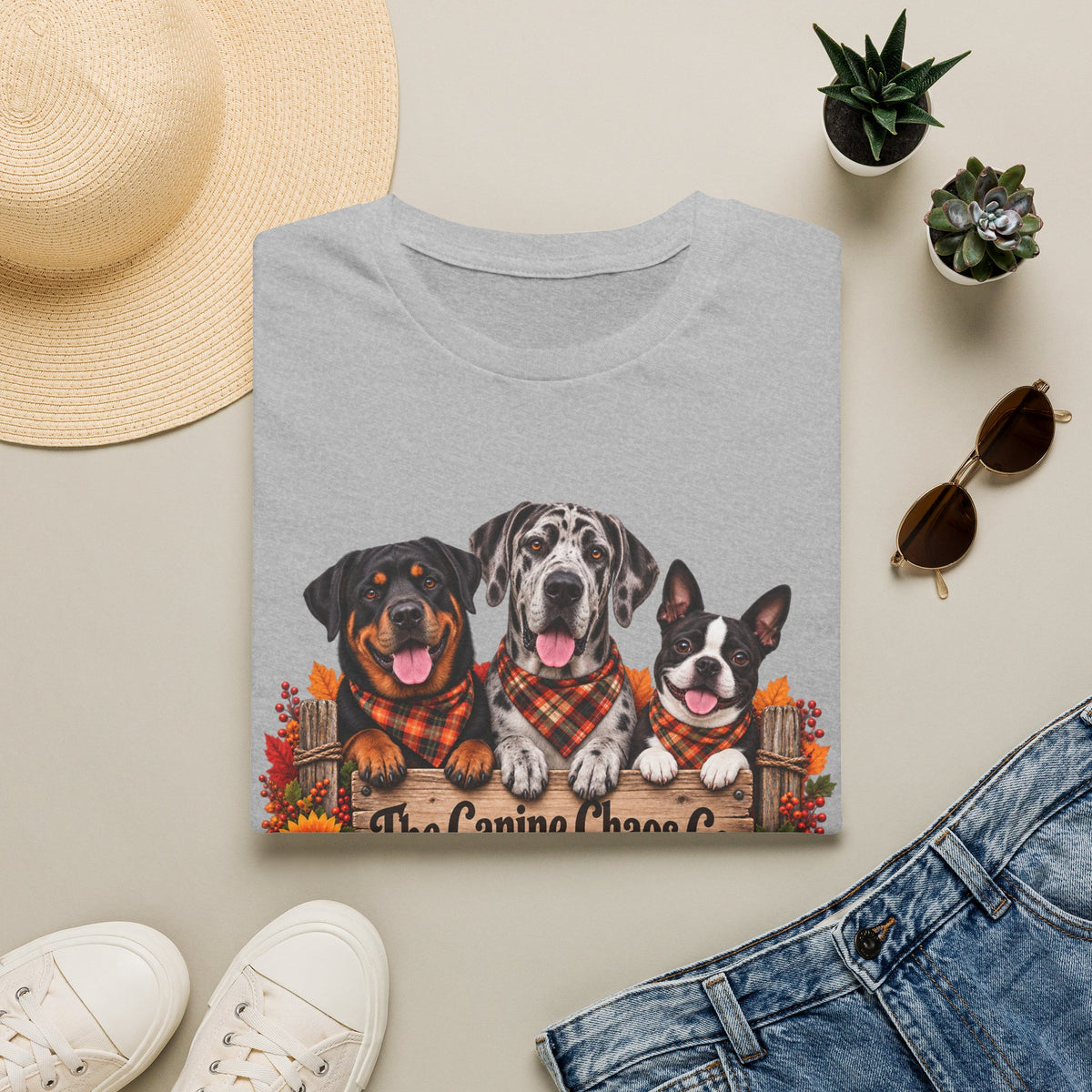 T-Shirt — Autumn Dogs Trio 'The Canine Chase Co.' Fall Graphic Tee