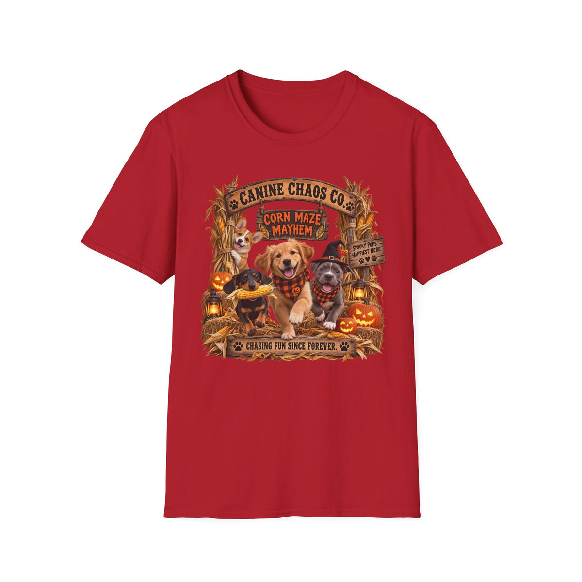 Halloween Dog T-Shirt — Canine Chaos Corn Maze Mayhem Graphic Tee