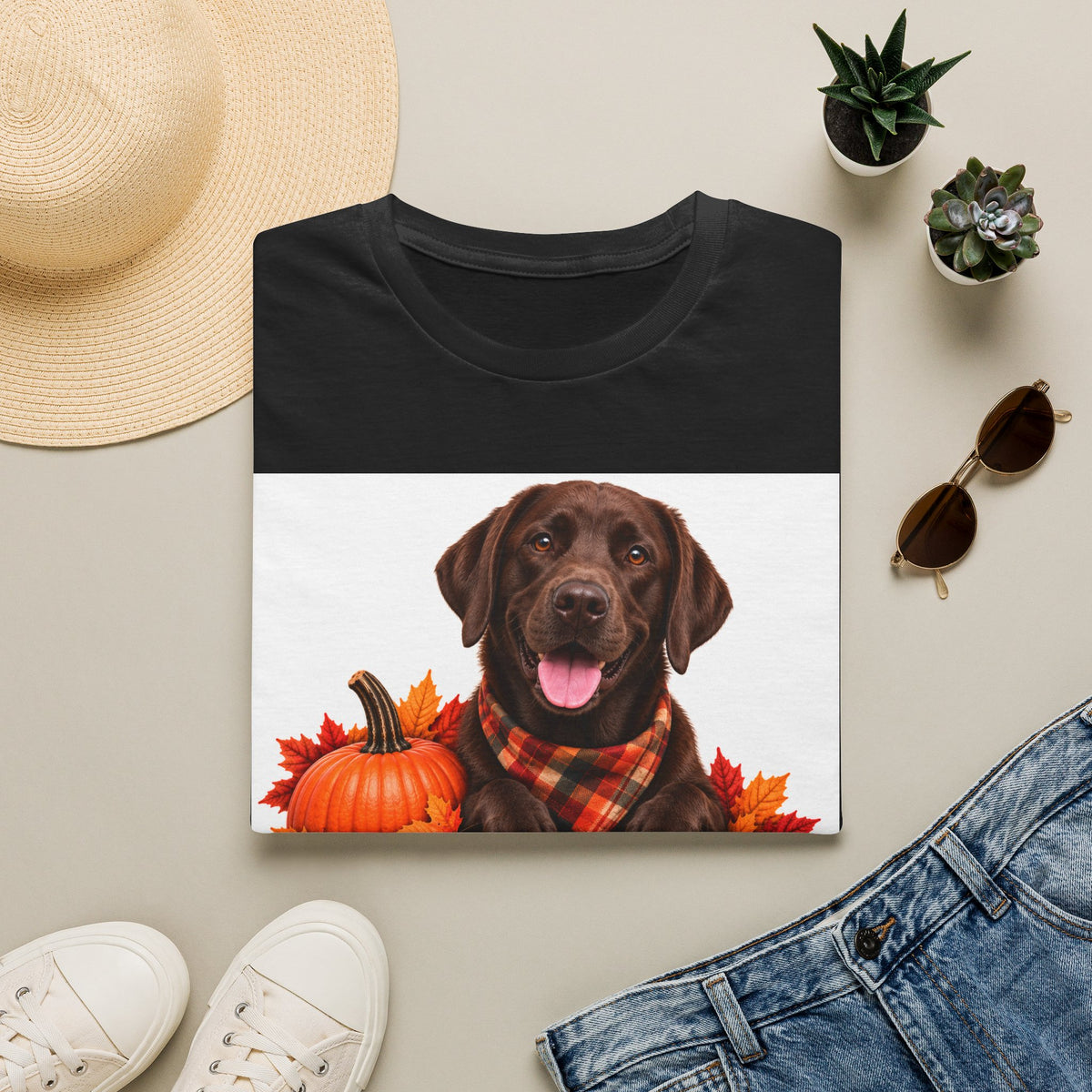 Chocolate Labrador Fall T-Shirt — "Canine Chow Co." Thanksgiving Pumpkin Tee