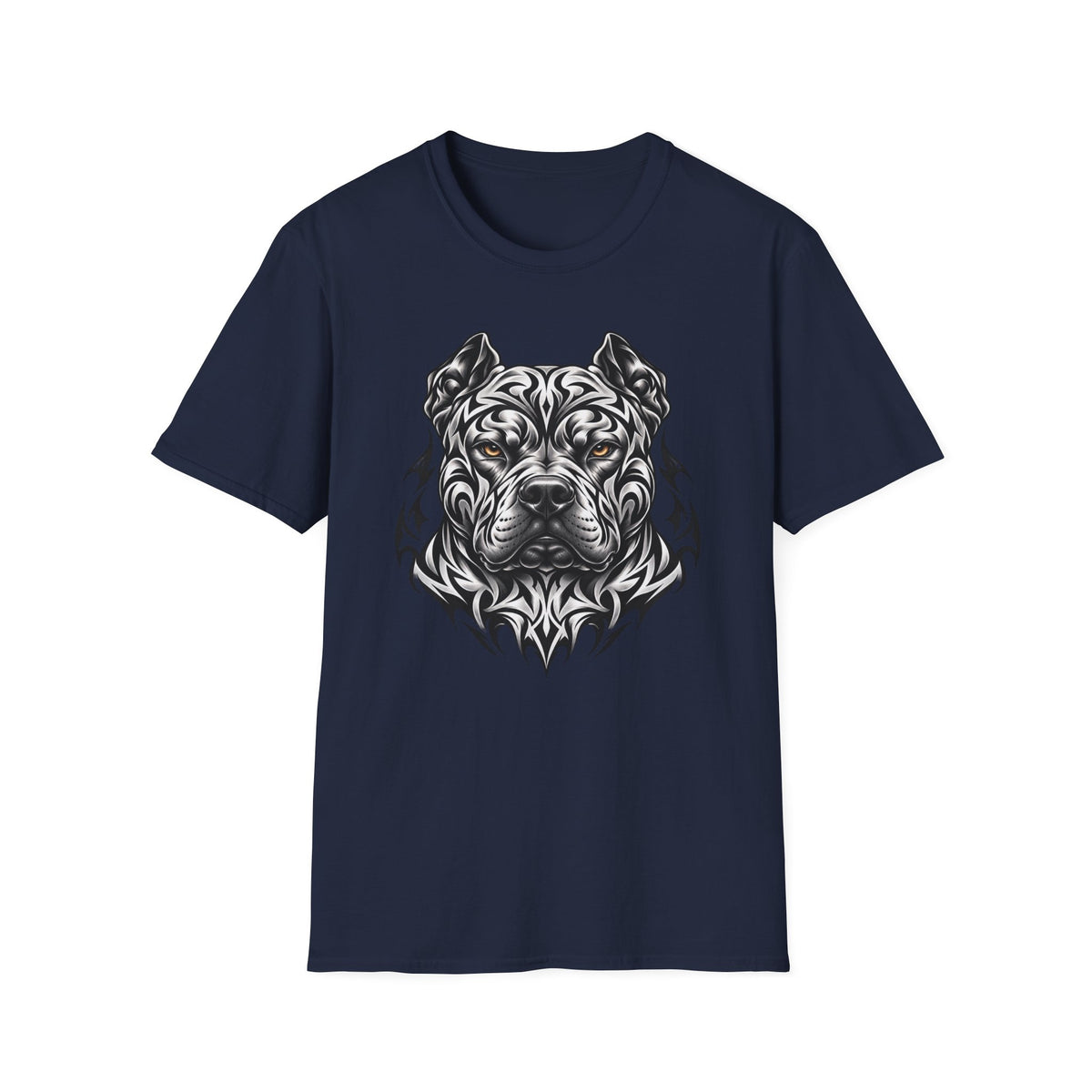Tribal Pitbull Graphic T-Shirt — Intricate Black Dog Face Tee