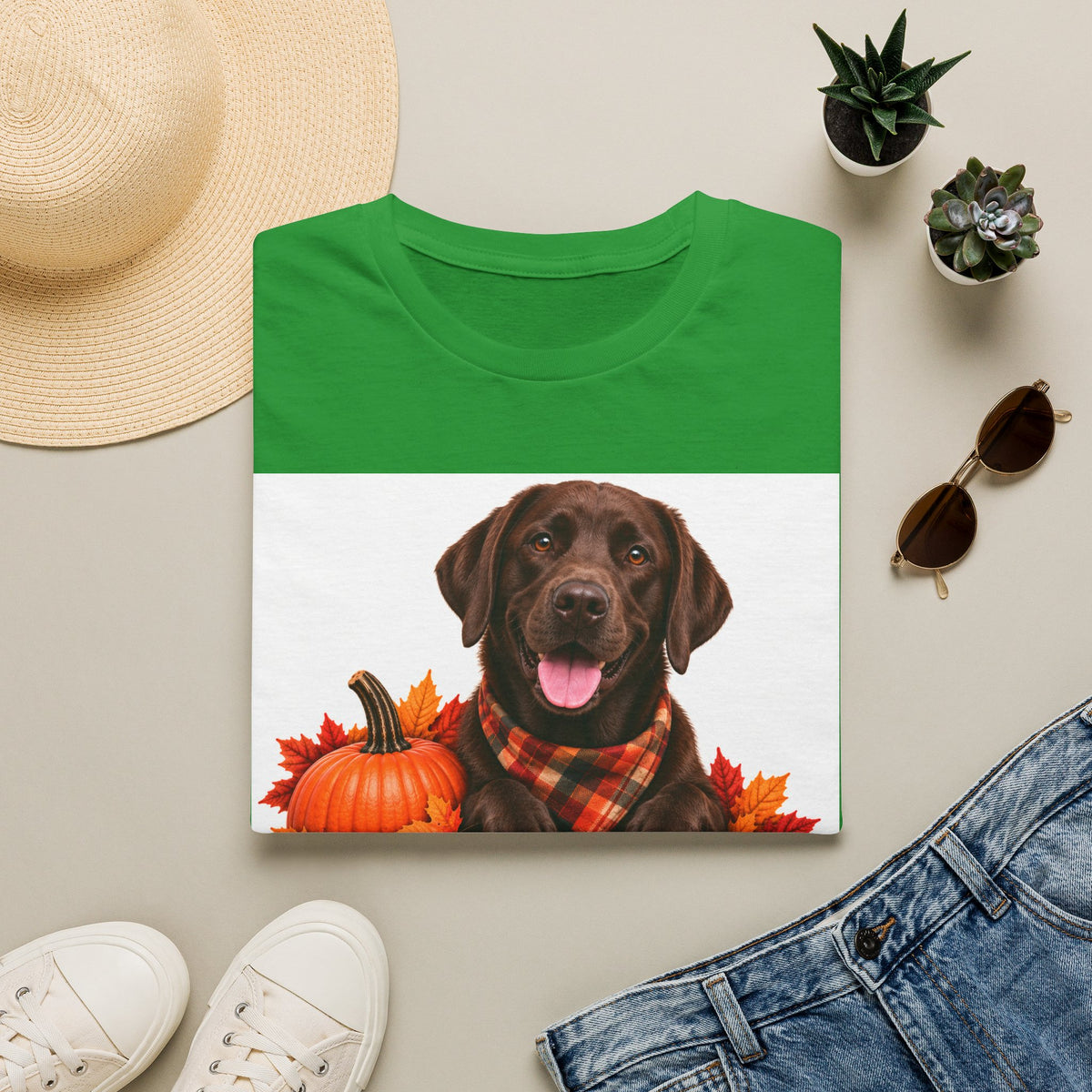 Chocolate Labrador Fall T-Shirt — "Canine Chow Co." Thanksgiving Pumpkin Tee