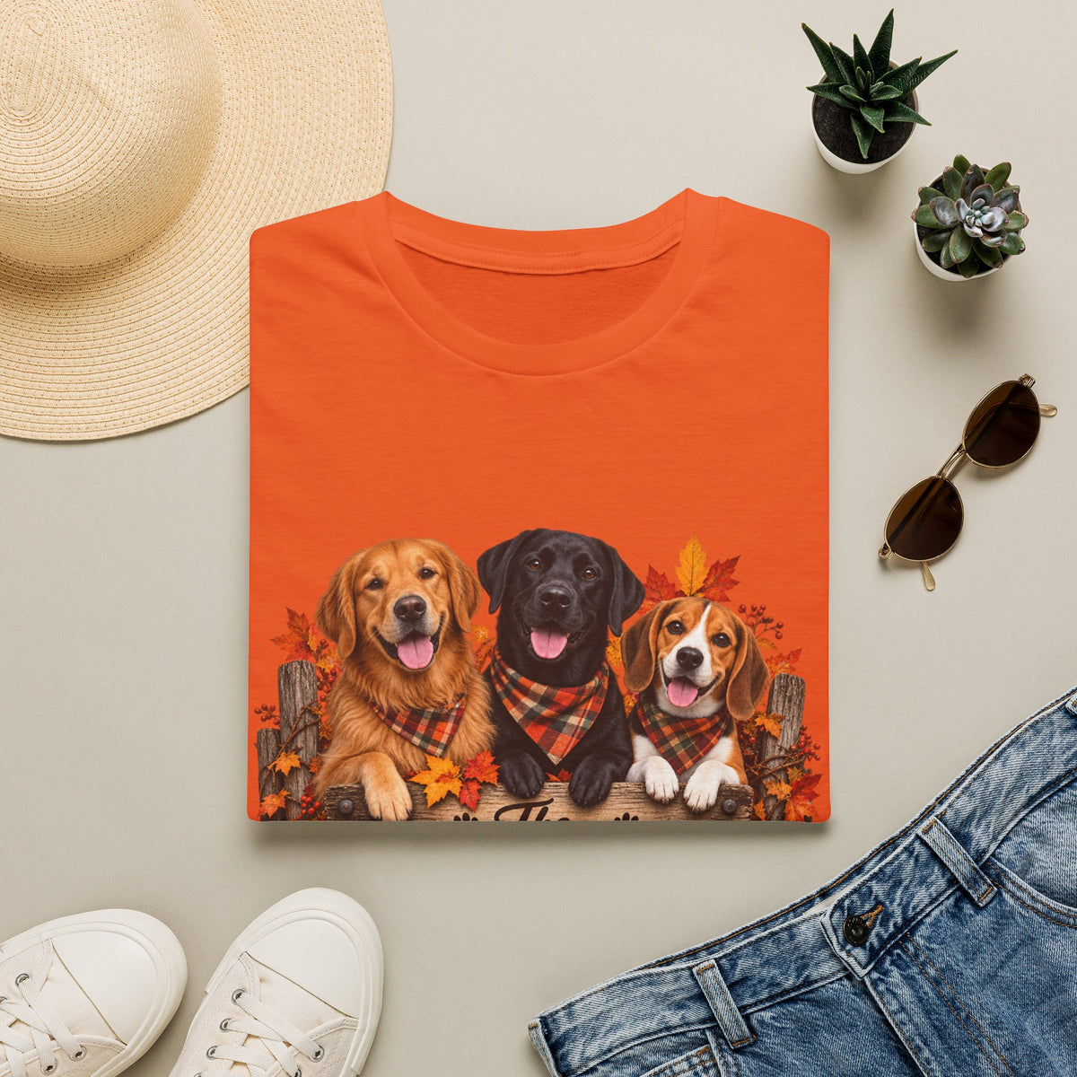 Three Fall Dogs T-Shirt | Autumn Leaves Labrador Beagle Graphic