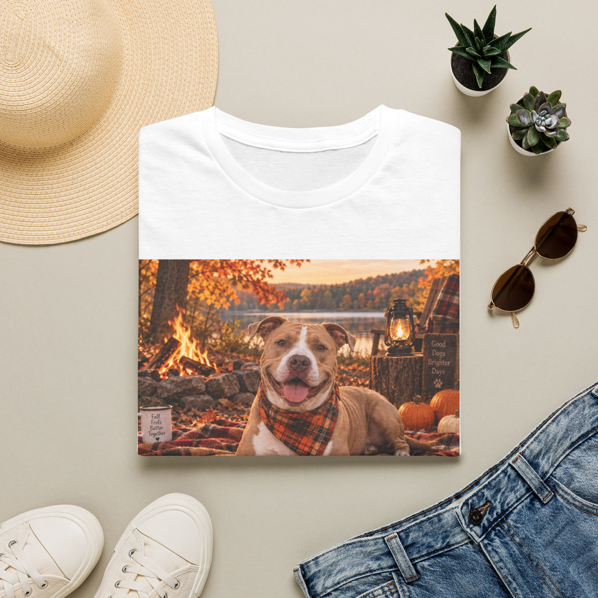 Autumn Picnic Dog T-Shirt — Cozy Fall Bulldog Graphic Tee