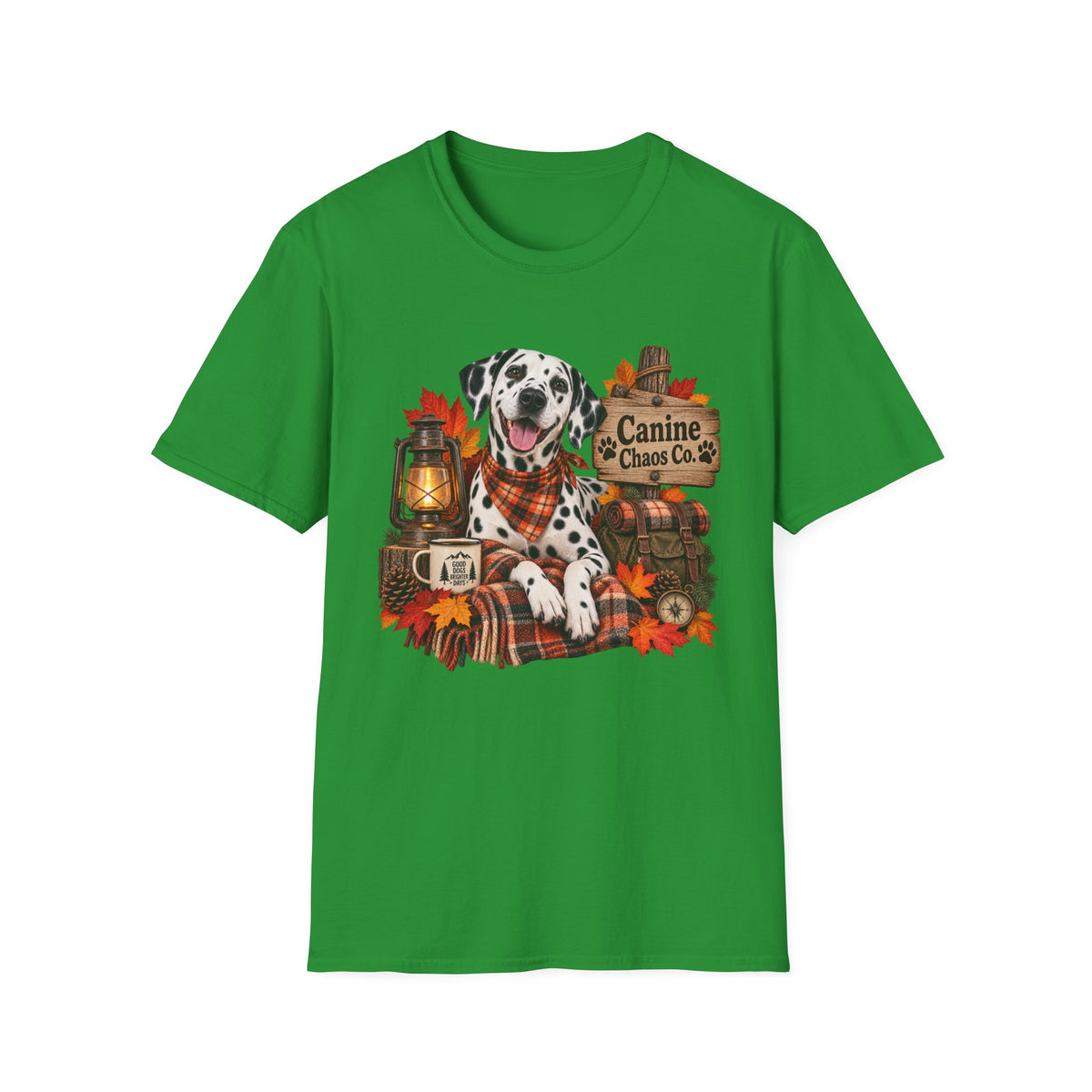 Dalmatian Autumn T-Shirt — "Canine Chaos Co." Fall Dog Tee