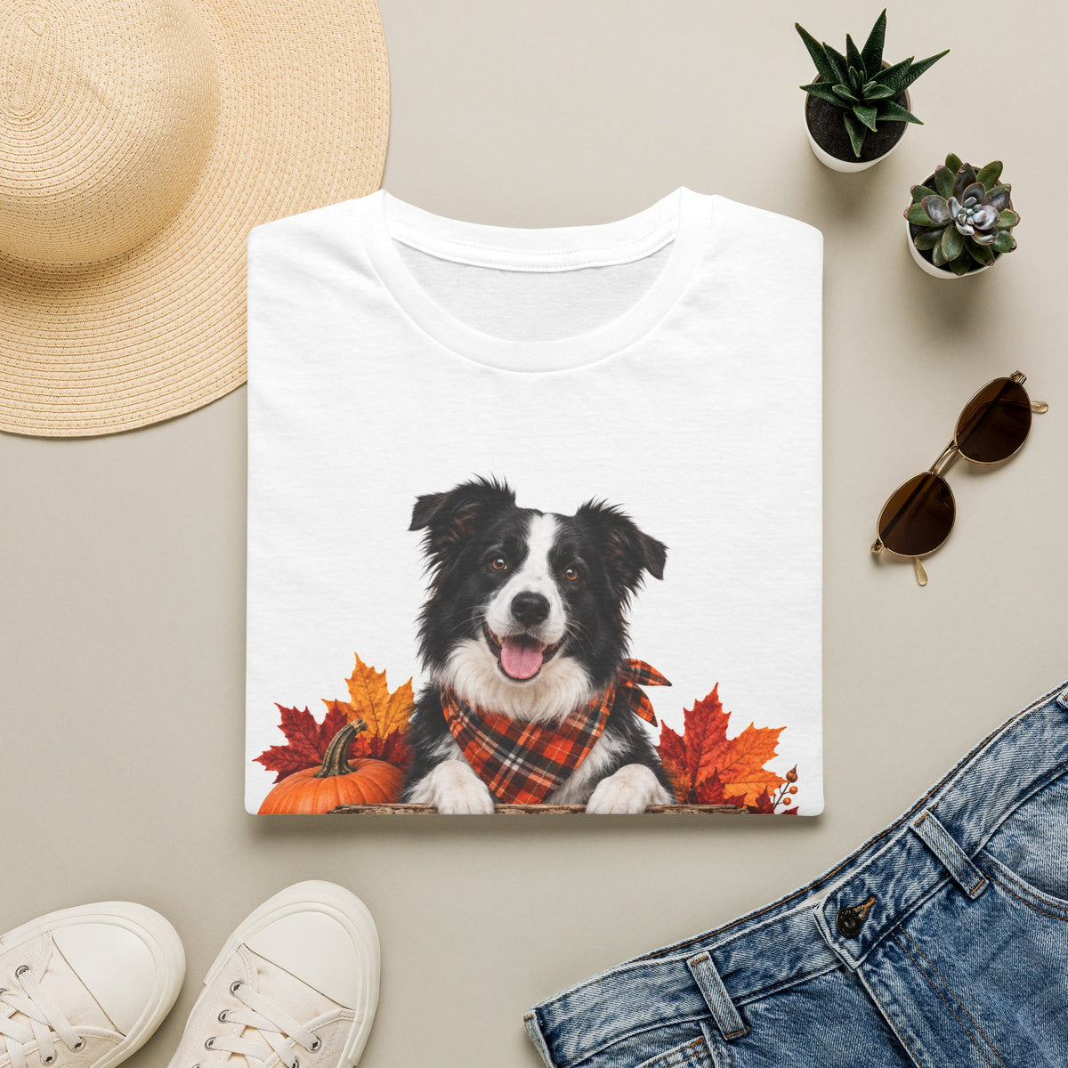Border Collie Fall T-Shirt — "Canine Cheer Co." Plaid Autumn Dog Tee