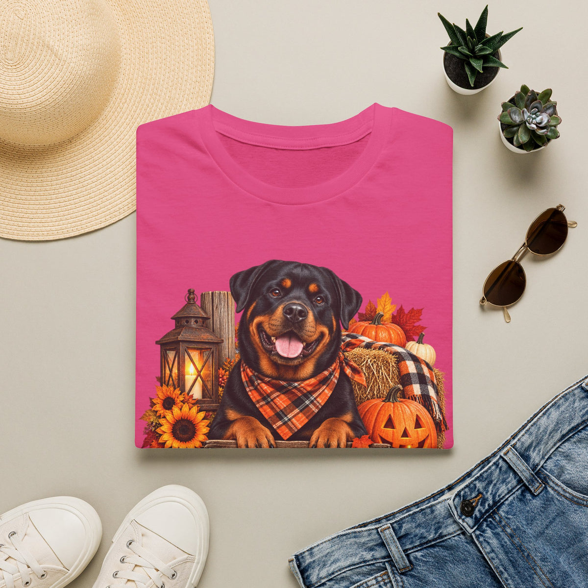 Rottweiler Autumn Tee — "Canine Chaos Co." Fall Pumpkin Dog Shirt