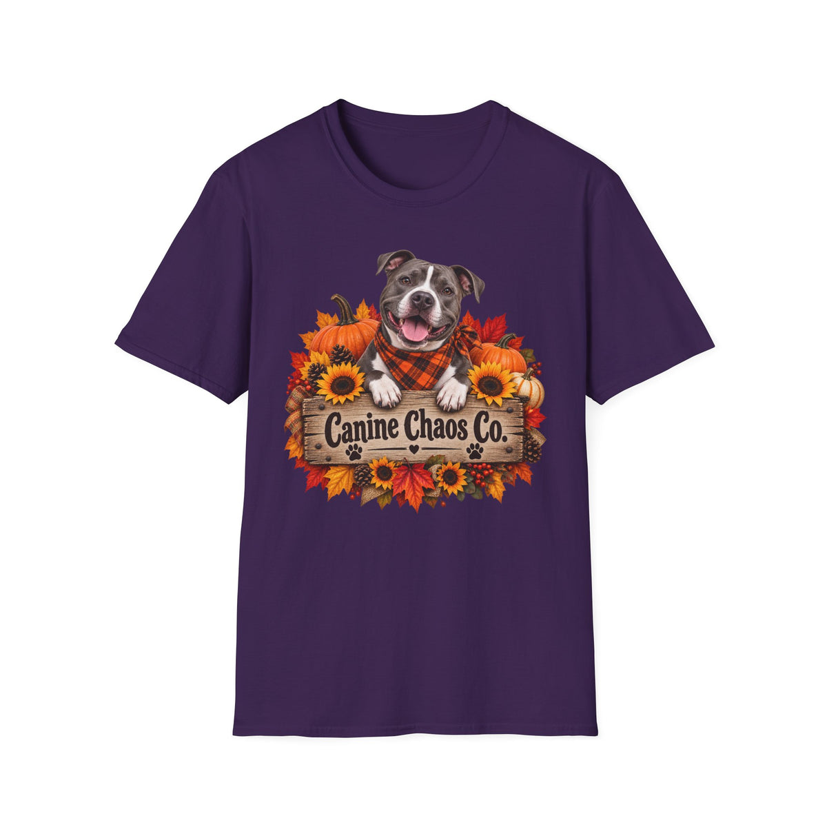 Canine Chaos Co. Fall Dog T-Shirt — Autumn Sunflowers & Plaid Bandana Tee