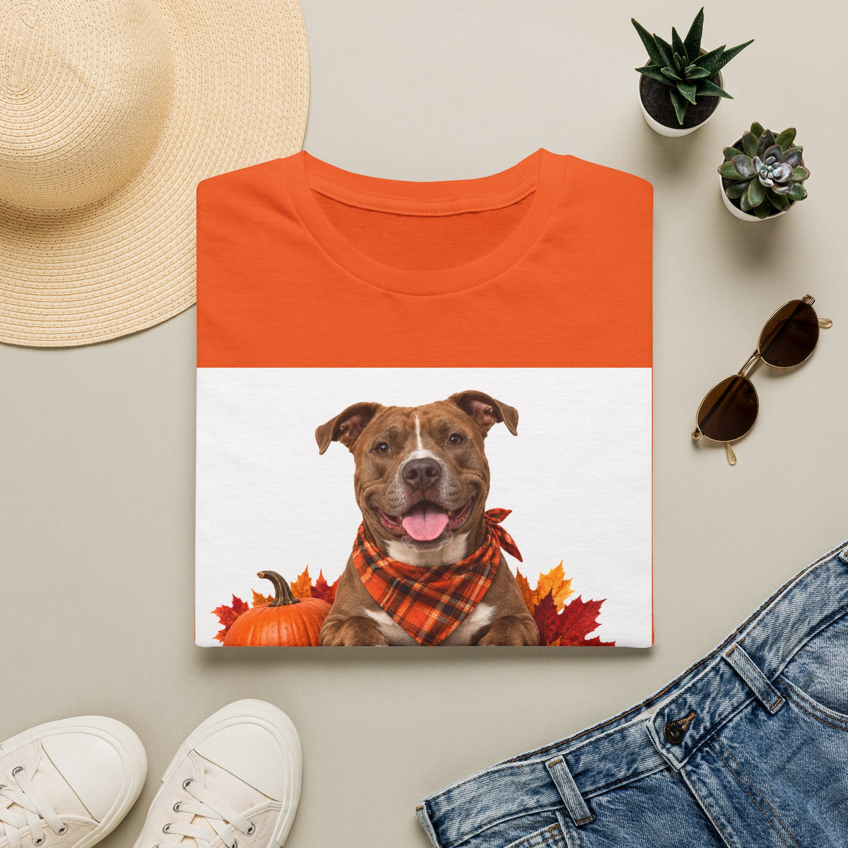 Fall Canine Crew T-Shirt — Plaid Bandana Dog Pumpkin Autumn Tee