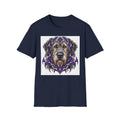 Bearded Dog Portrait T-Shirt — Detailed Tribal Dog Face Design (Purple Accents)