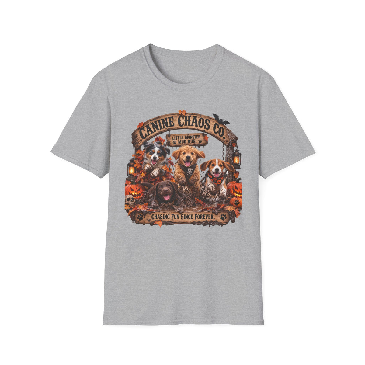 Canine Chaos Co. T-Shirt – Cute Puppies Autumn Floral Graphic Tee