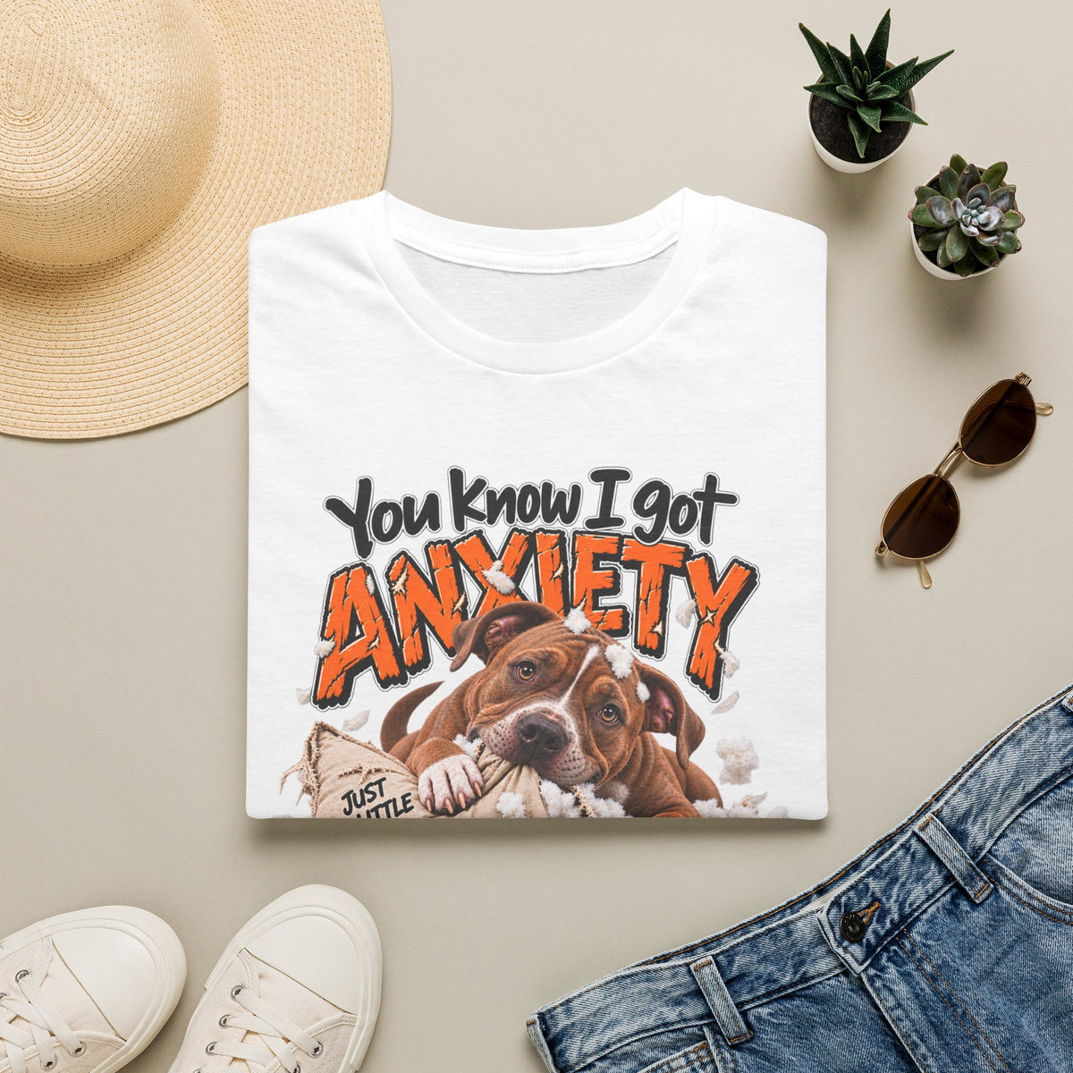 T-Shirt — 'You Know I Got Anxiety' Cute Chewing Dog Graphic Tee