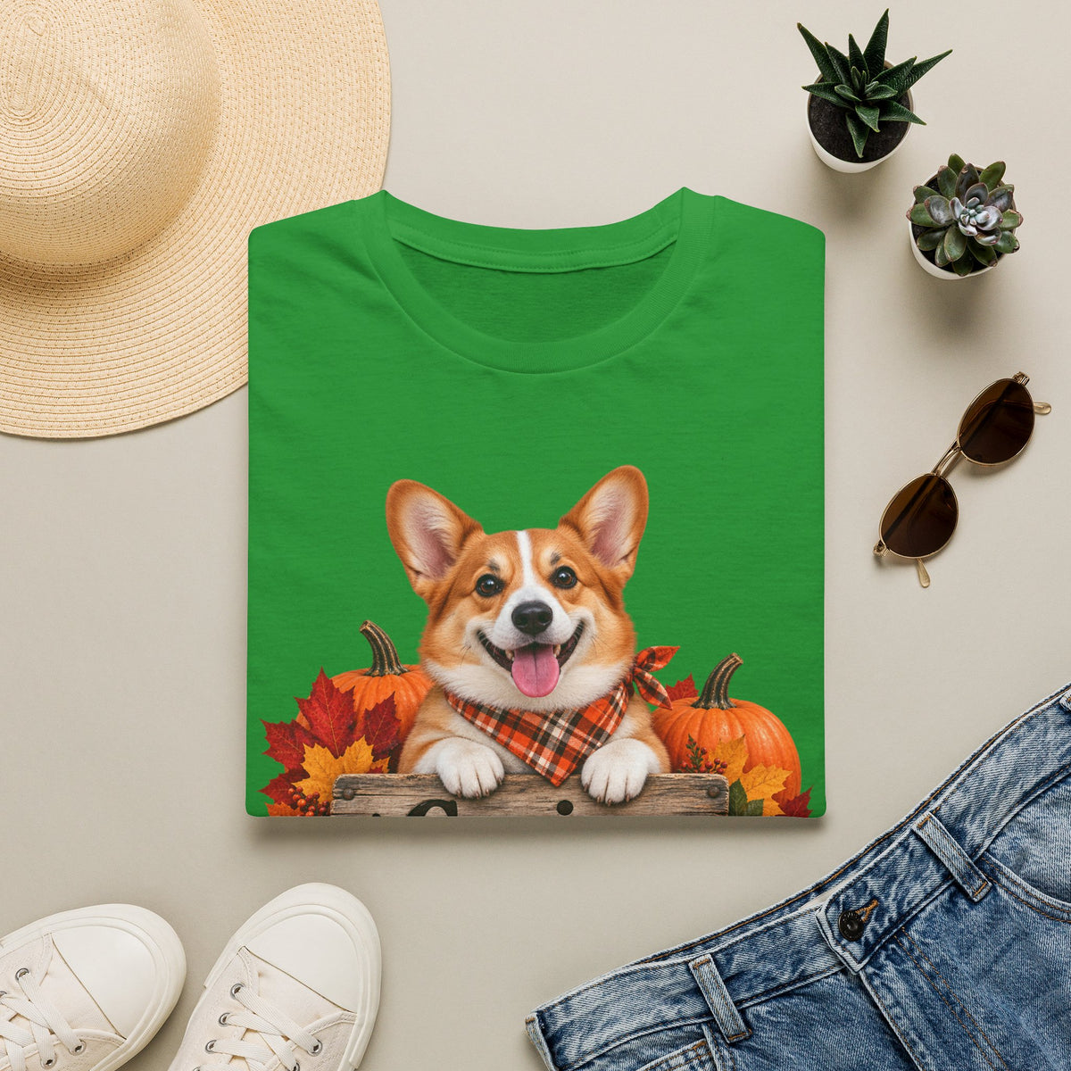 Corgi Fall Tee — 'Canine Chaos Co.' Autumn Pumpkin Dog T-Shirt