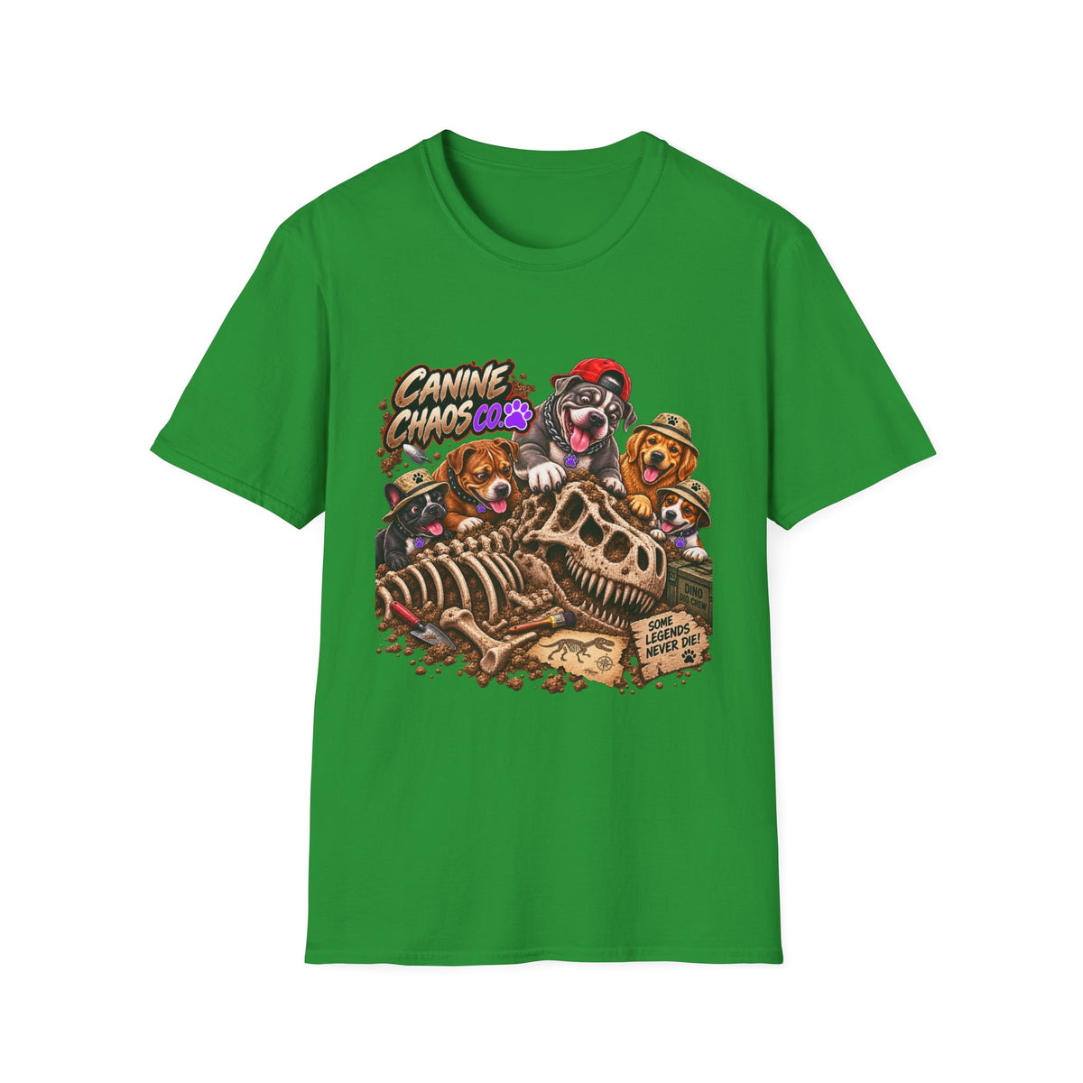 Canine Chaos T‑Shirt — Dogs Digging Up Dinosaur Bones Graphic Tee