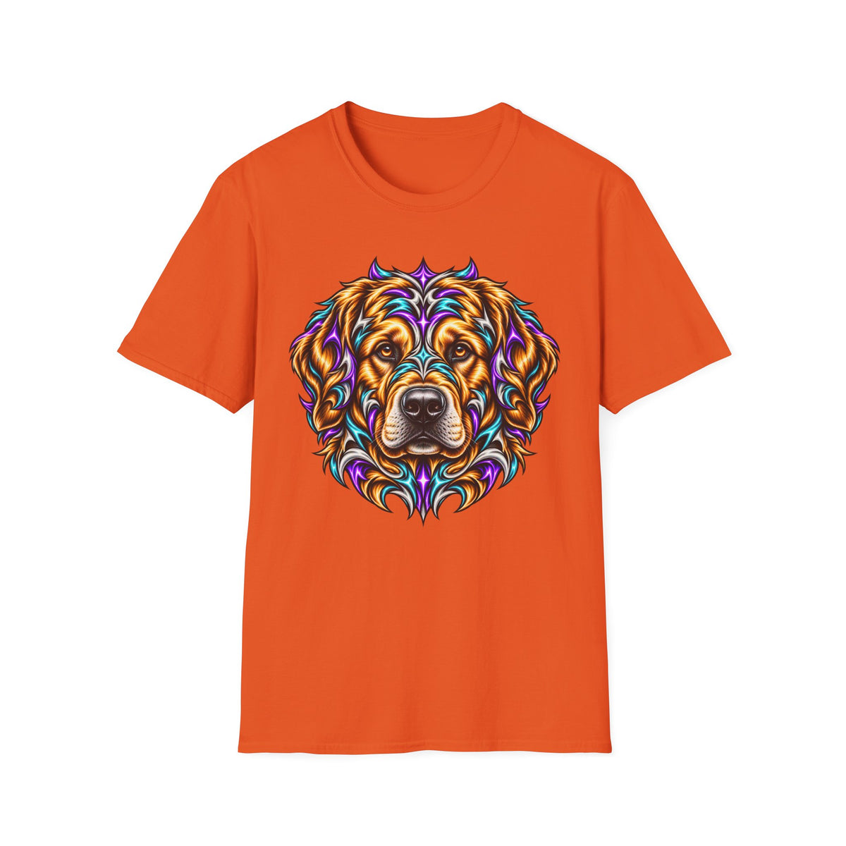 Golden Retriever Head T-Shirt — Colorful Psychedelic Dog Portrait Tee