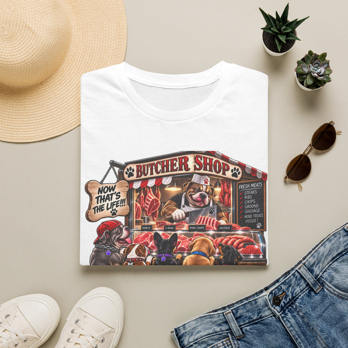 Canine Chaos Butcher Shop T-Shirt — Funny Dog Lover Graphic Tee