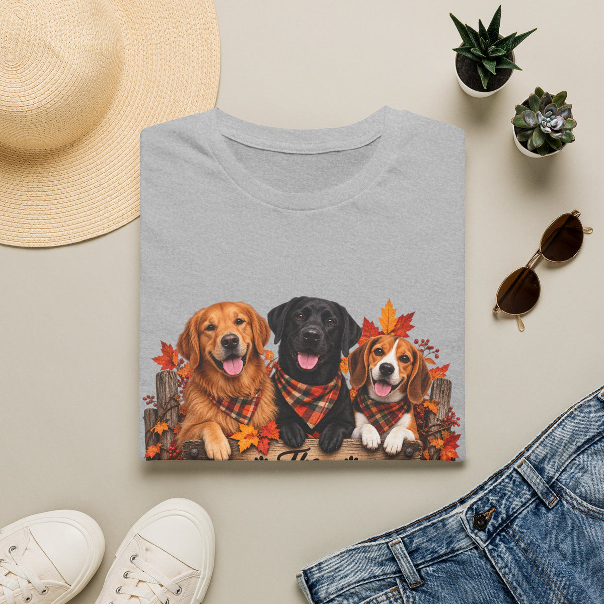 Three Fall Dogs T-Shirt | Autumn Leaves Labrador Beagle Graphic