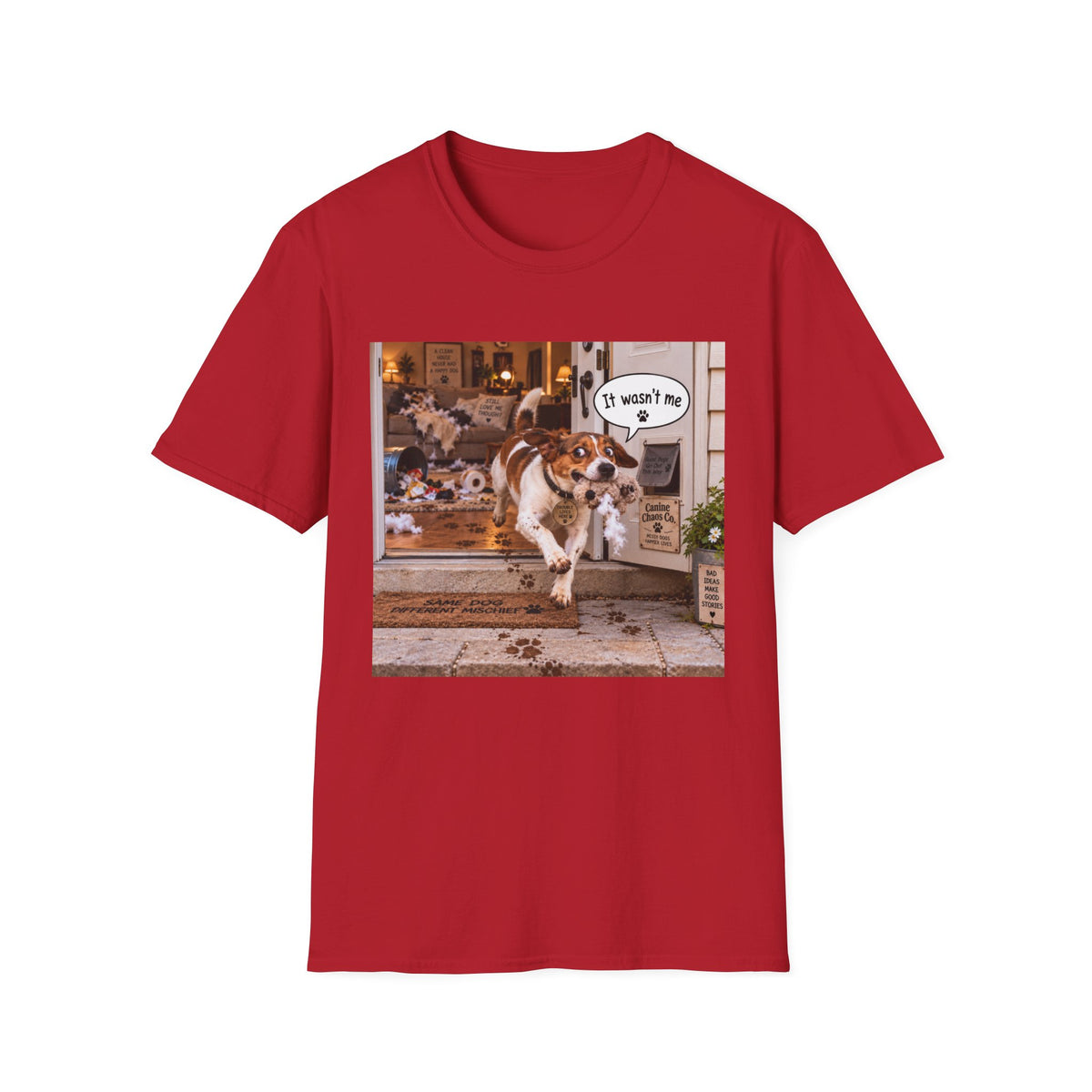 Funny Dog T-Shirt – 'It Wasn't Me' Running Pup Graphic Tee