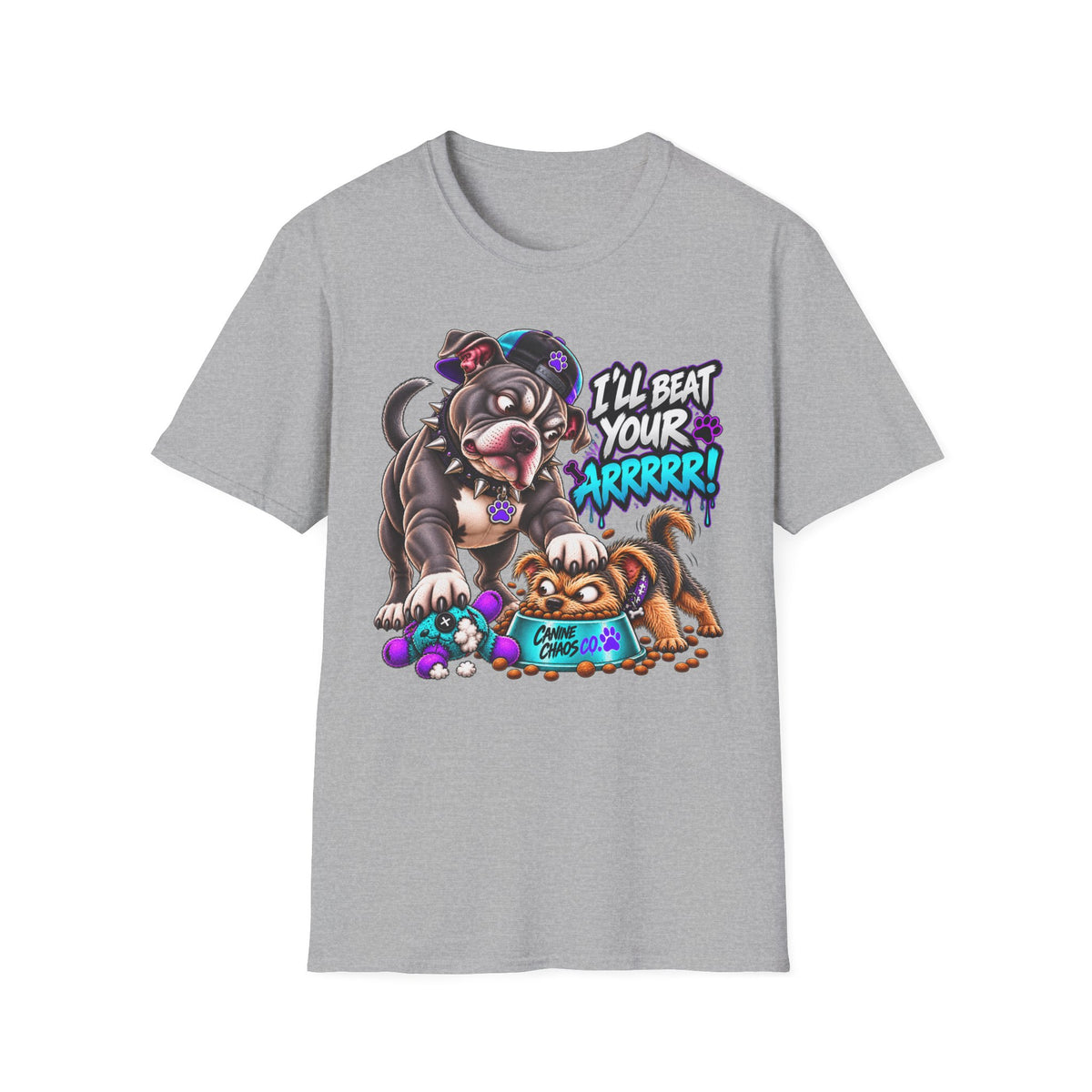 Pitbull Playful Tease T-Shirt – "I'll Beat Your Arghhh!" Cute Cartoon Dog Tee
