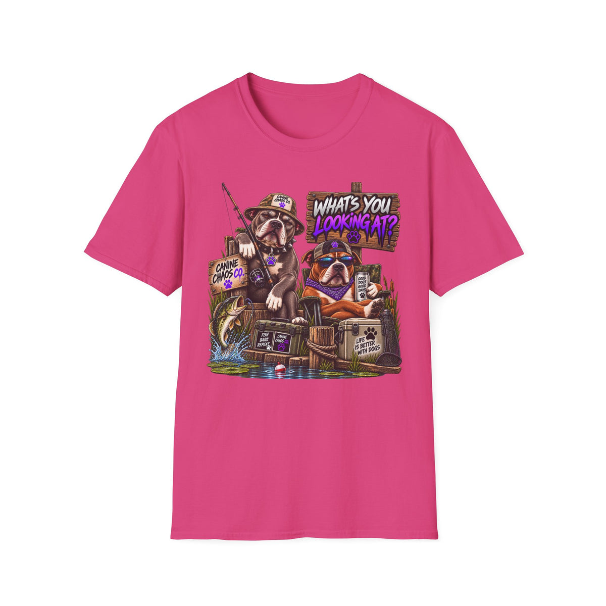 Fishing Dogs Graphic T-Shirt — "What's You Lookin' At?" Funny Outdoor Tee