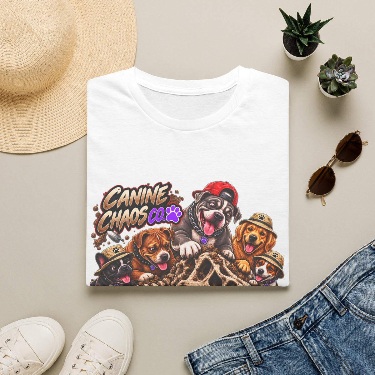 Canine Chaos T‑Shirt — Dogs Digging Up Dinosaur Bones Graphic Tee