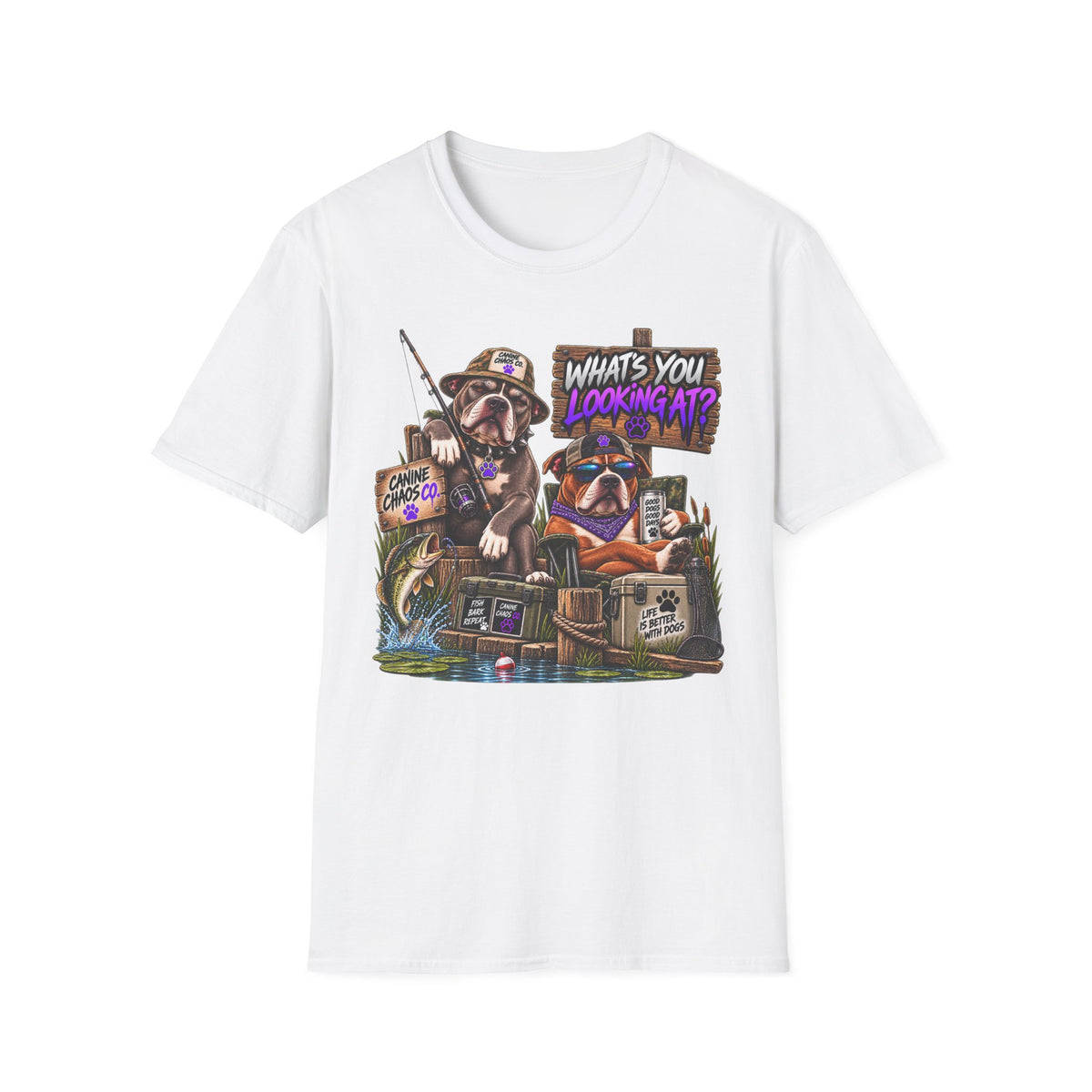 Fishing Dogs Graphic T-Shirt — "What's You Lookin' At?" Funny Outdoor Tee