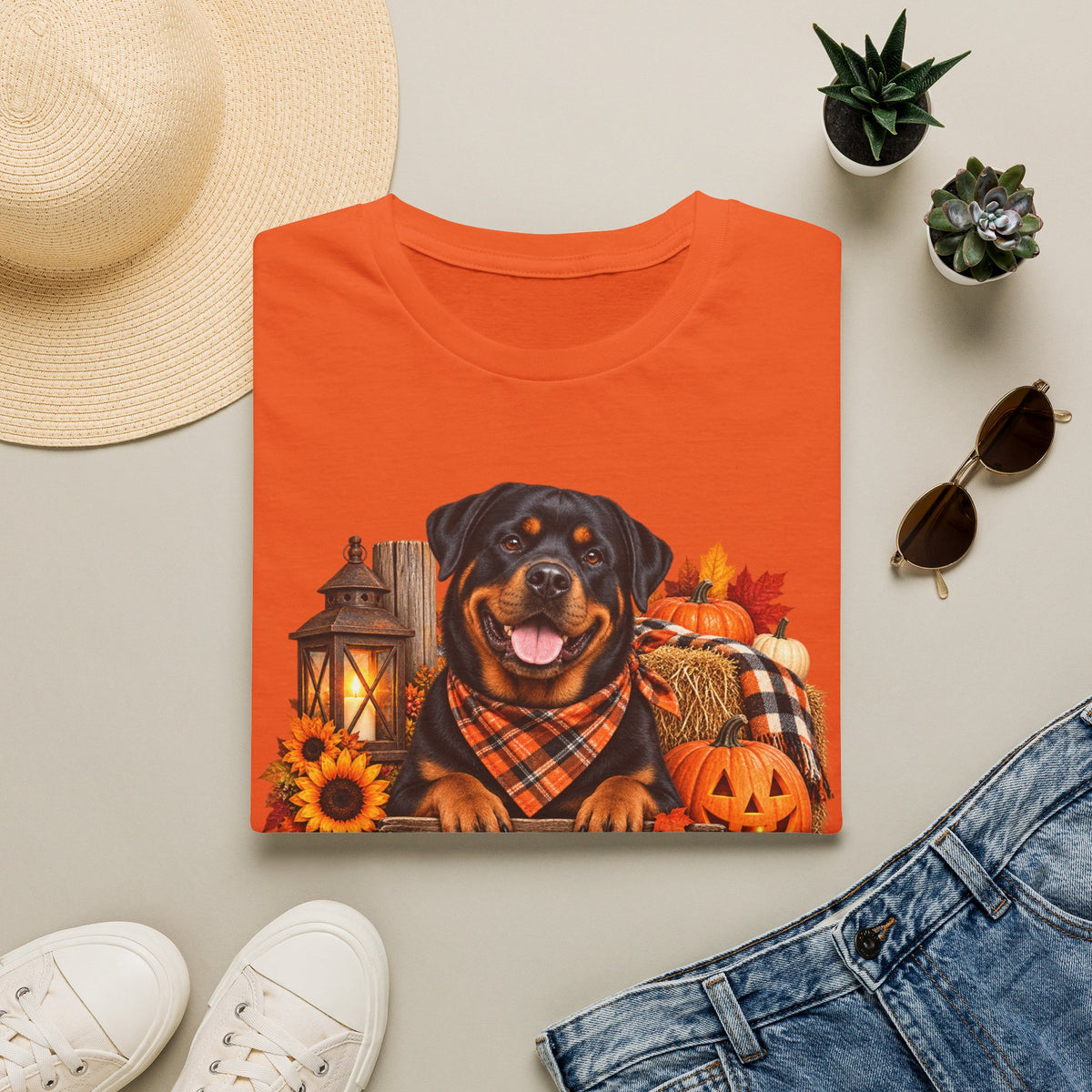 Rottweiler Autumn Tee — "Canine Chaos Co." Fall Pumpkin Dog Shirt