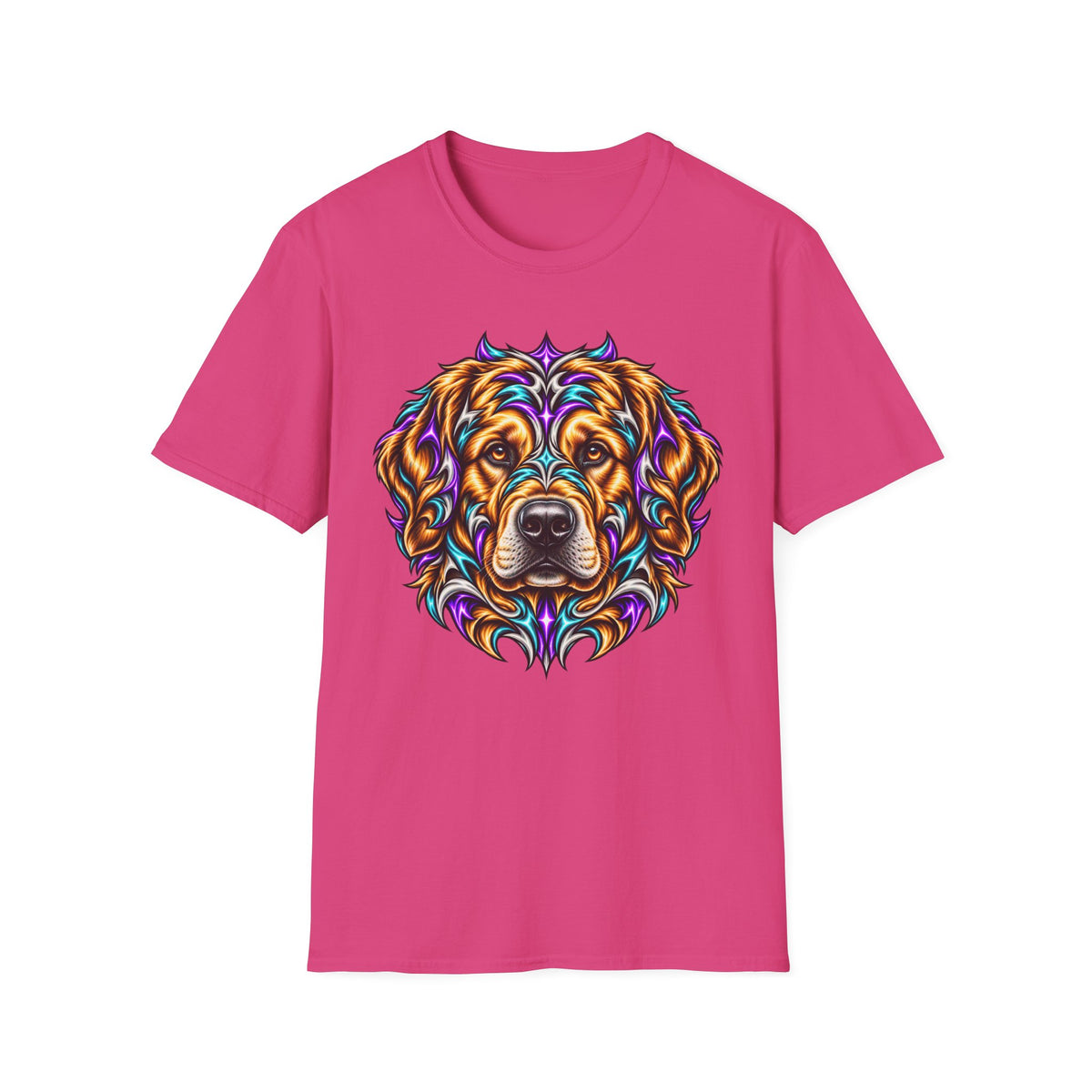 Golden Retriever Head T-Shirt — Colorful Psychedelic Dog Portrait Tee