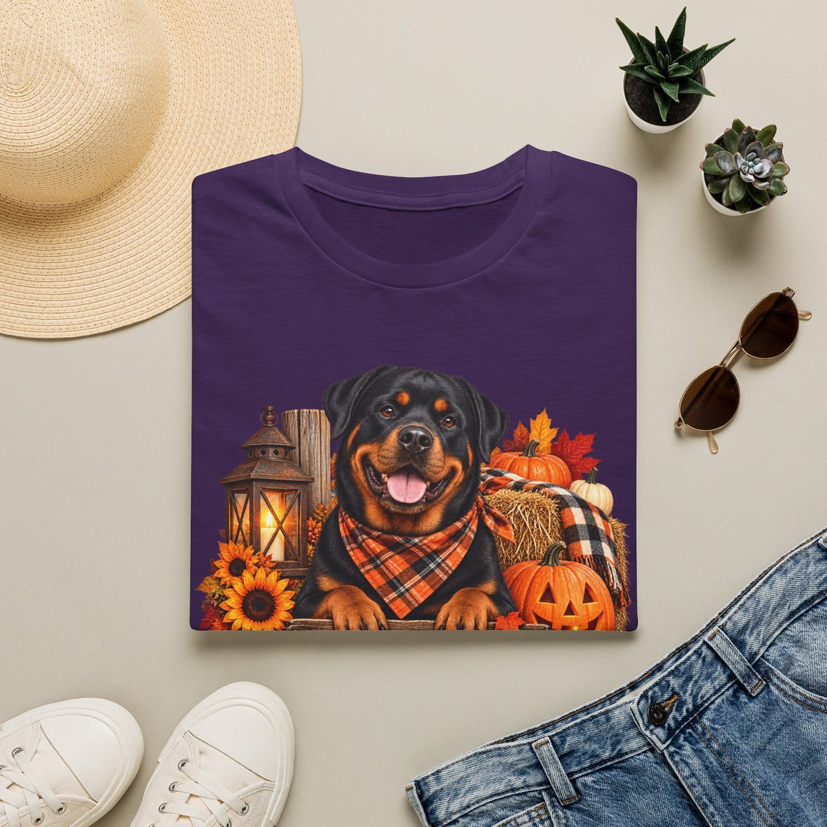 Rottweiler Autumn Tee — "Canine Chaos Co." Fall Pumpkin Dog Shirt