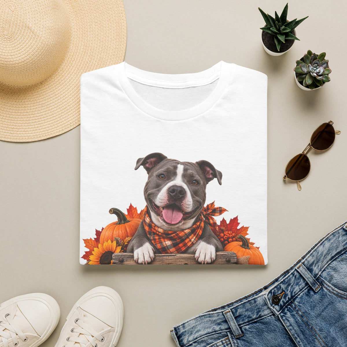 Pit Bull Fall Tee — "Canine Chaos Co." Autumn Dog T-Shirt