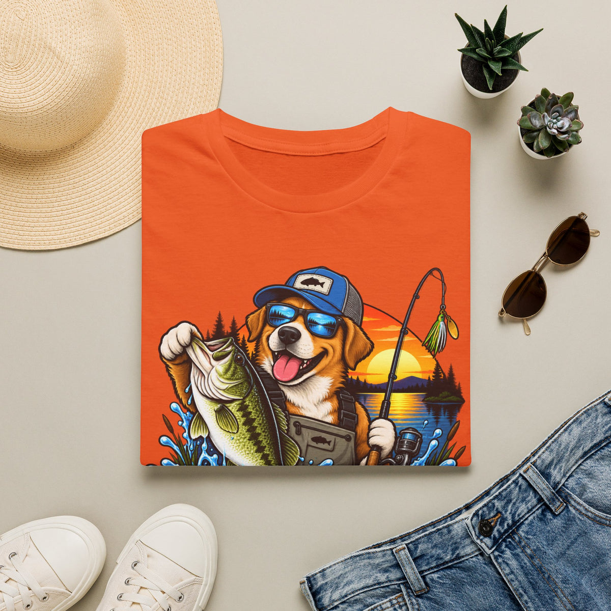 Fishing Dog T-Shirt — 'Reel Chaos' Bass Fishing Graphic Tee