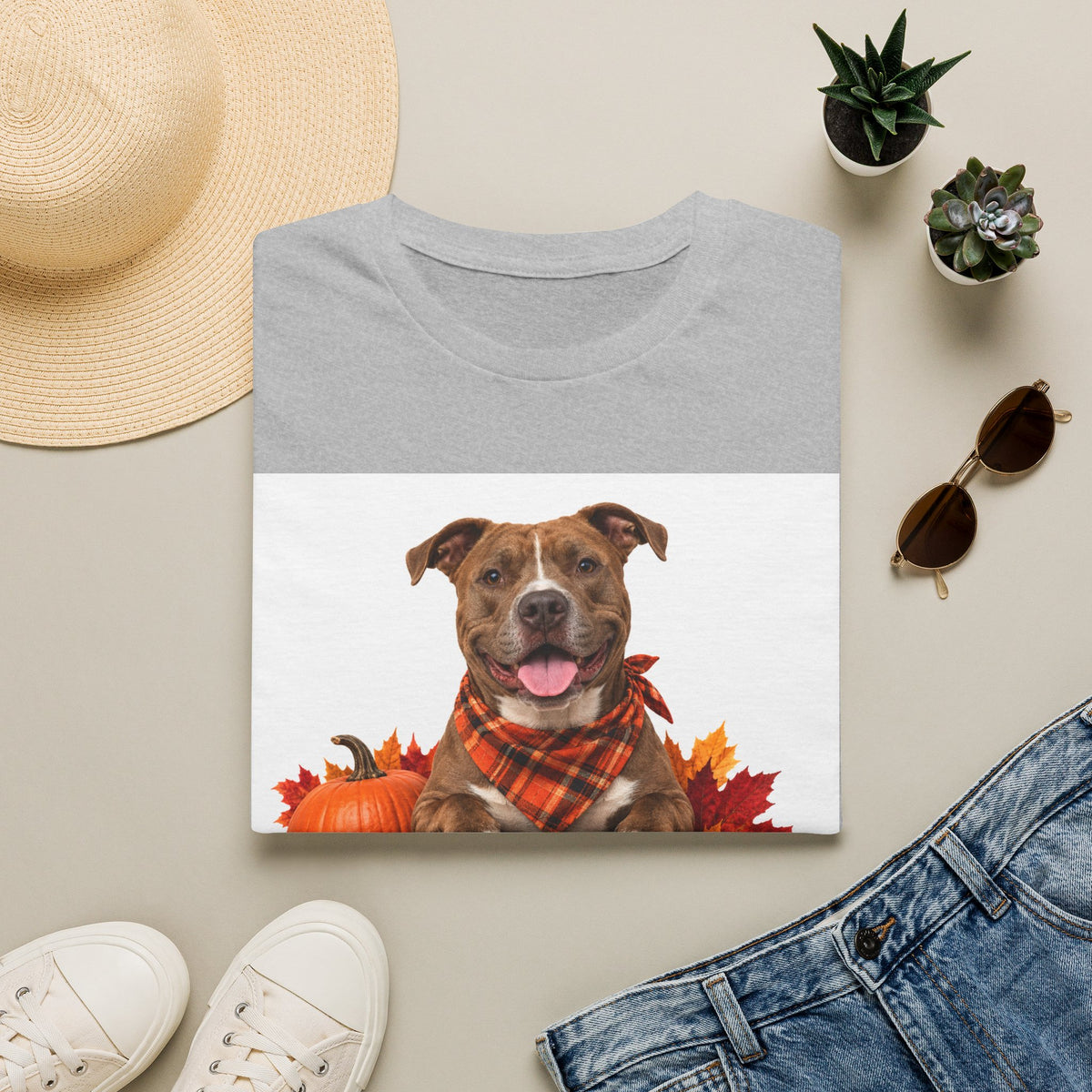 Fall Canine Crew T-Shirt — Plaid Bandana Dog Pumpkin Autumn Tee