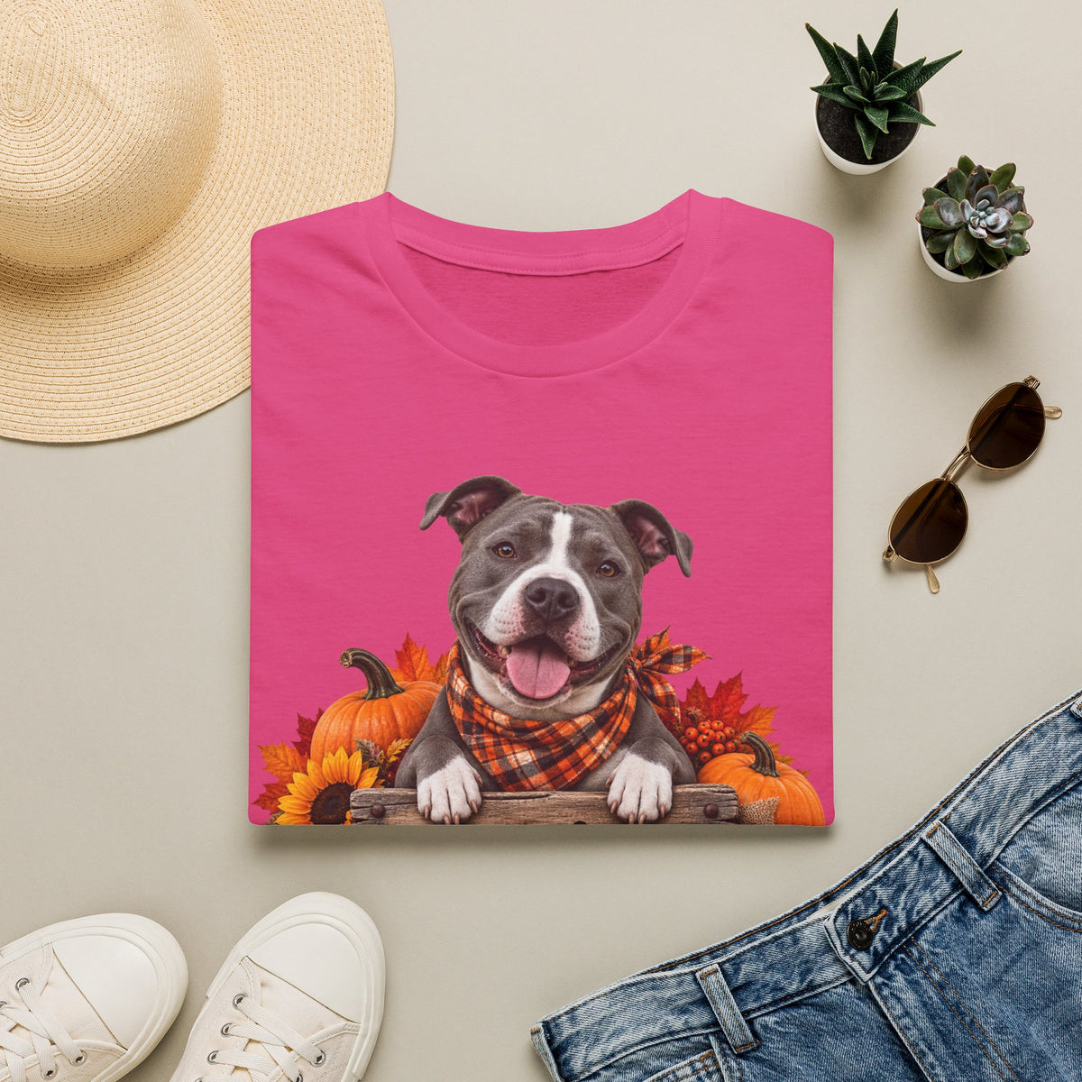 Pit Bull Fall Tee — "Canine Chaos Co." Autumn Dog T-Shirt