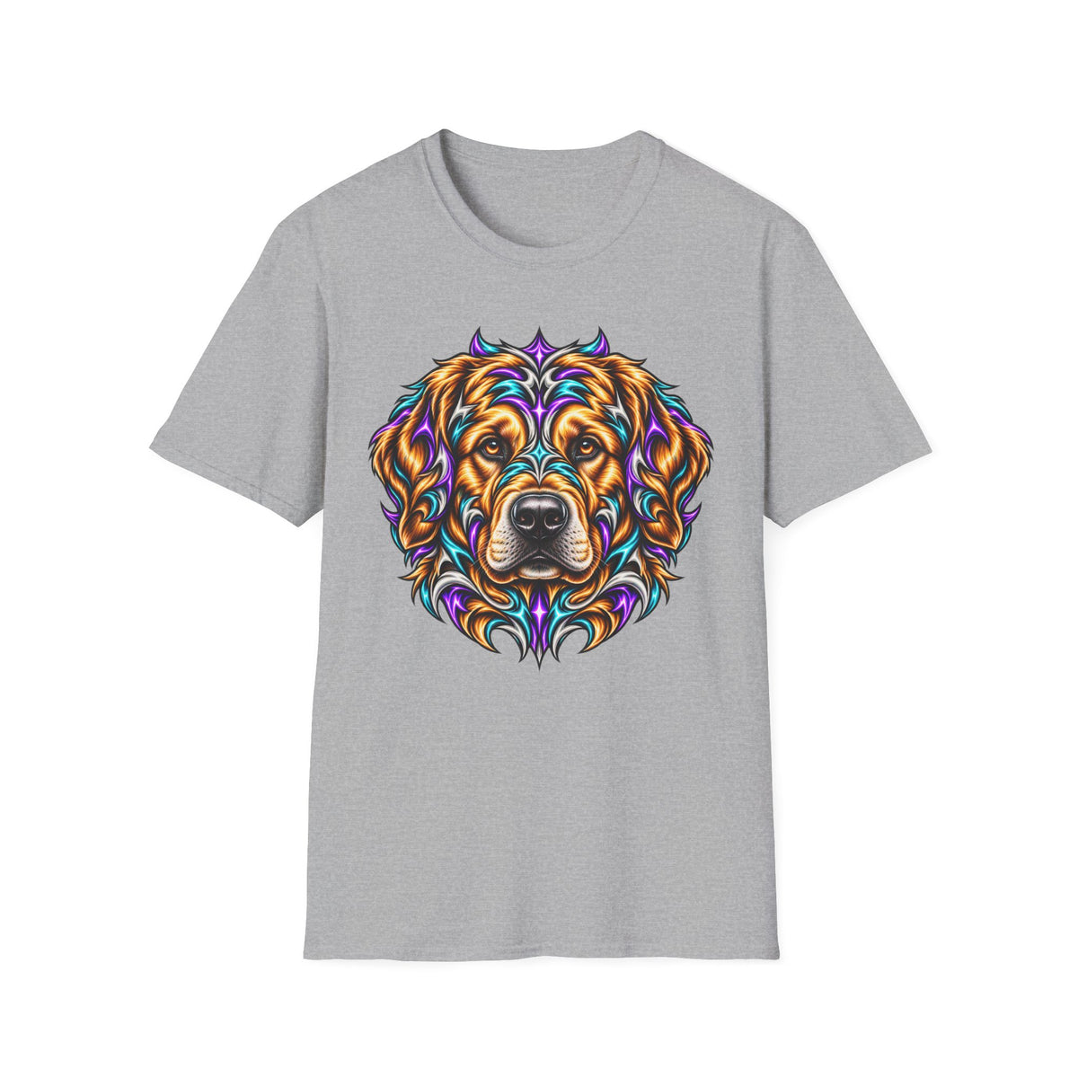 Golden Retriever Head T-Shirt — Colorful Psychedelic Dog Portrait Tee