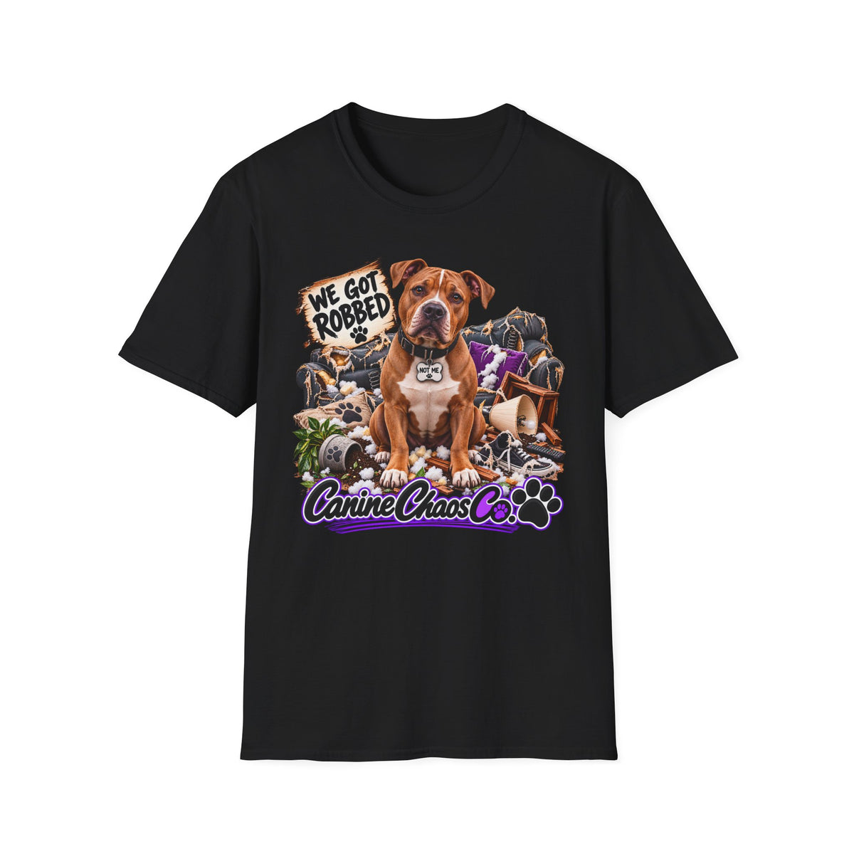 Canine Chaos Co. "We Got Robbed" Dog Graphic T-Shirt